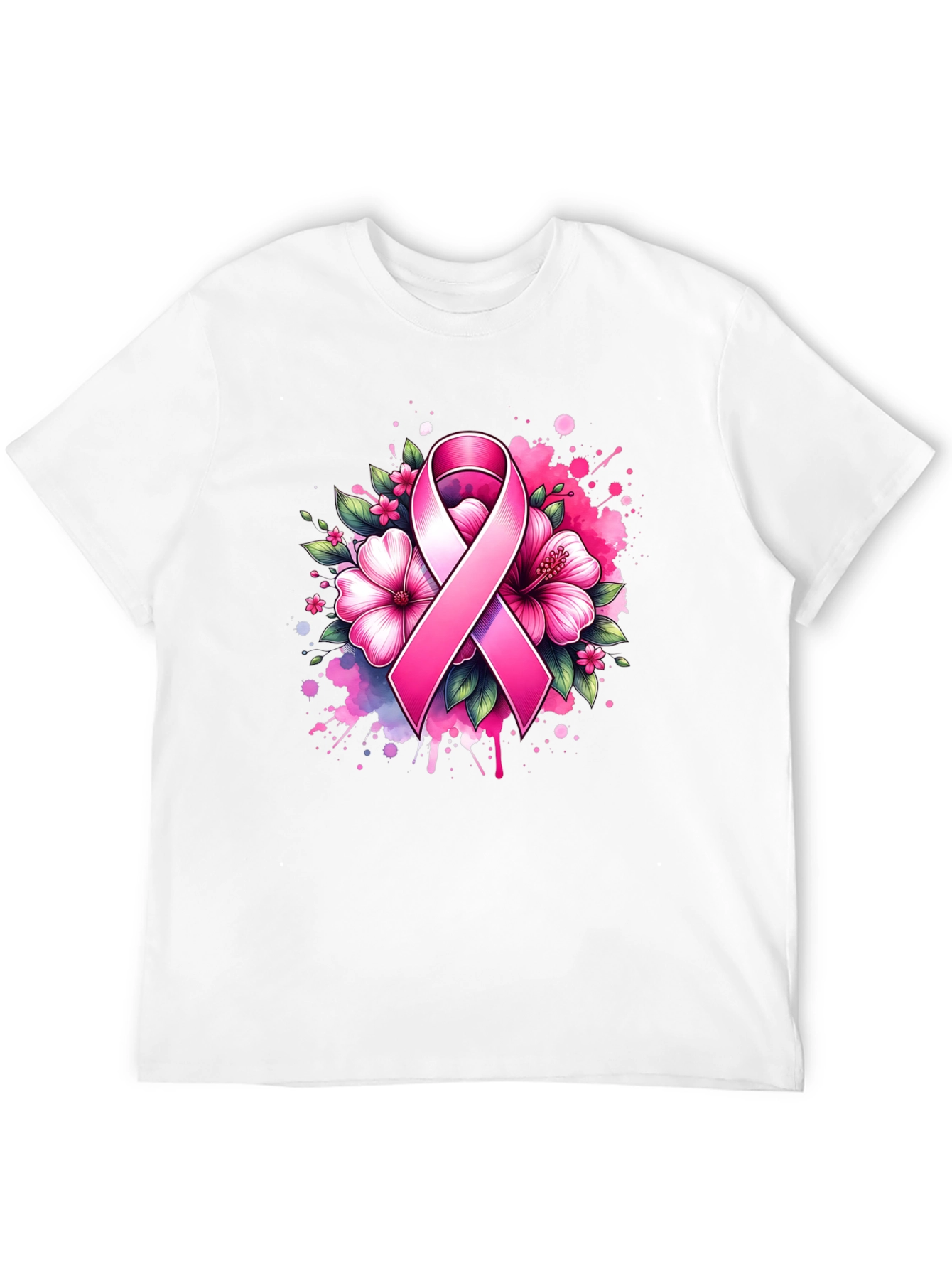 Breast Cancer Awareness Ribbon Floral T-Shirt