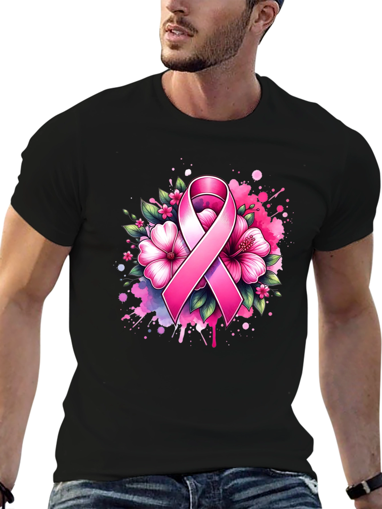 Breast Cancer Awareness Ribbon Floral T-Shirt
