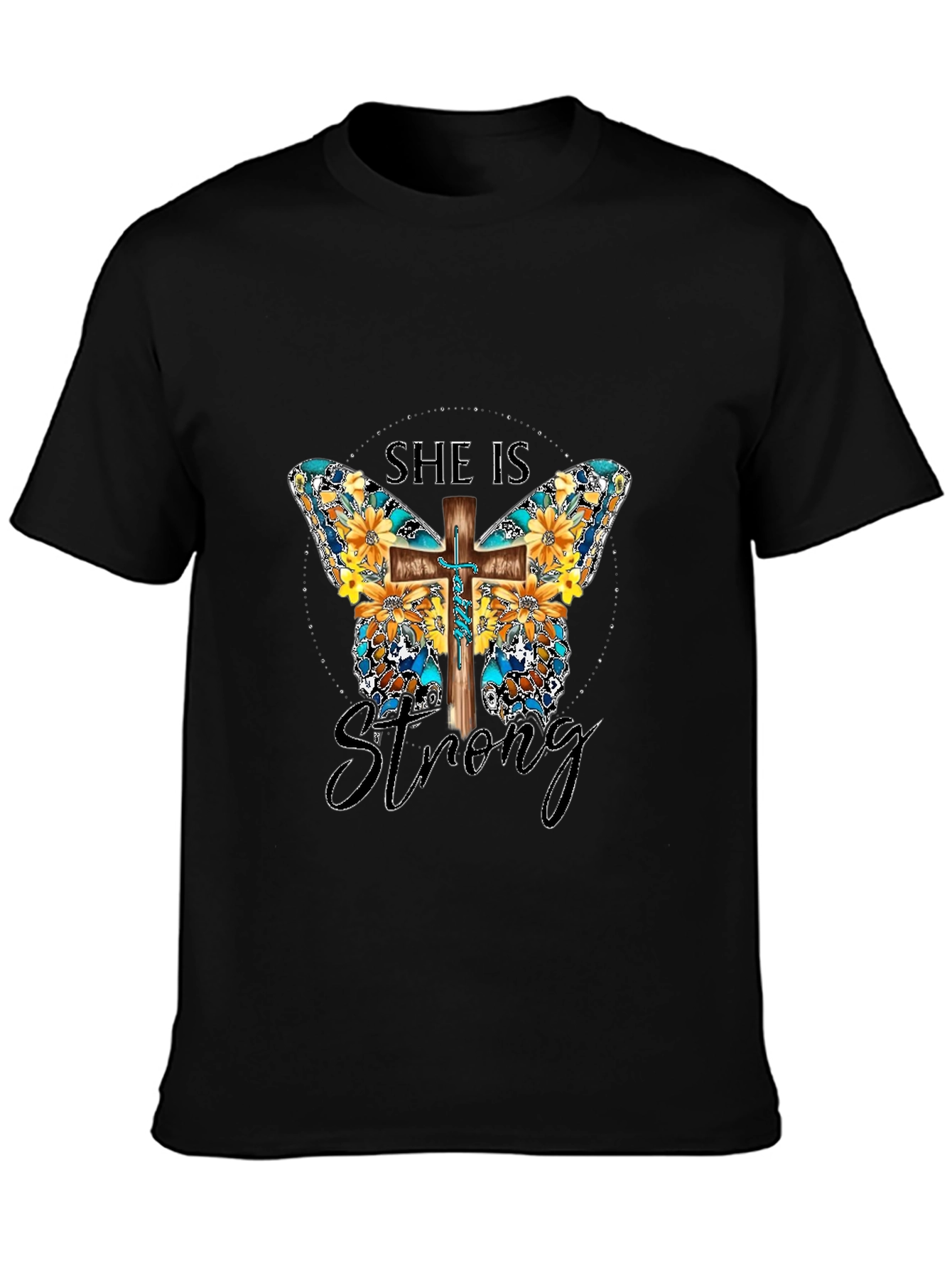She Is Strong Butterfly Cross Graphic T-Shirt