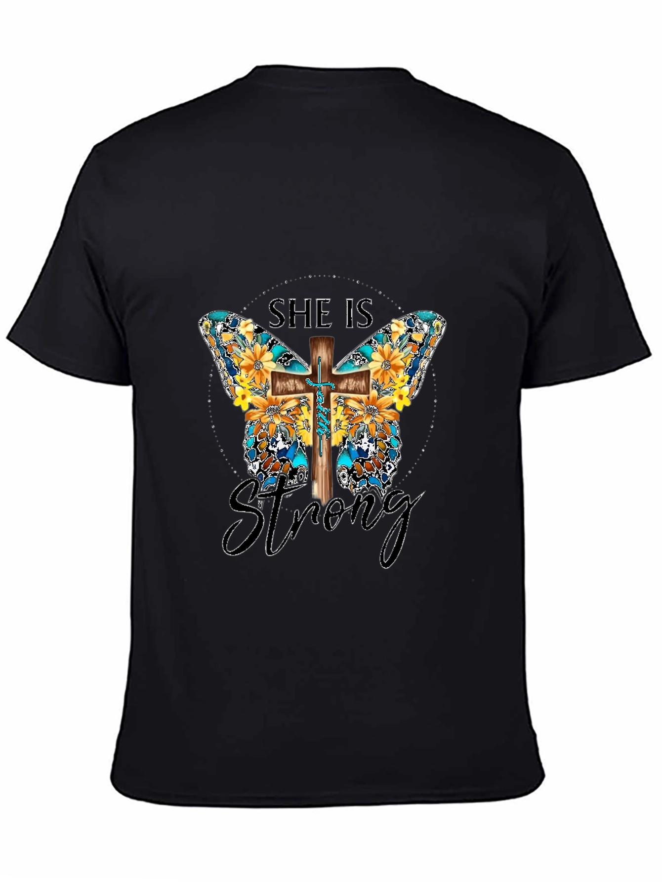 She Is Strong Butterfly Cross Graphic T-Shirt