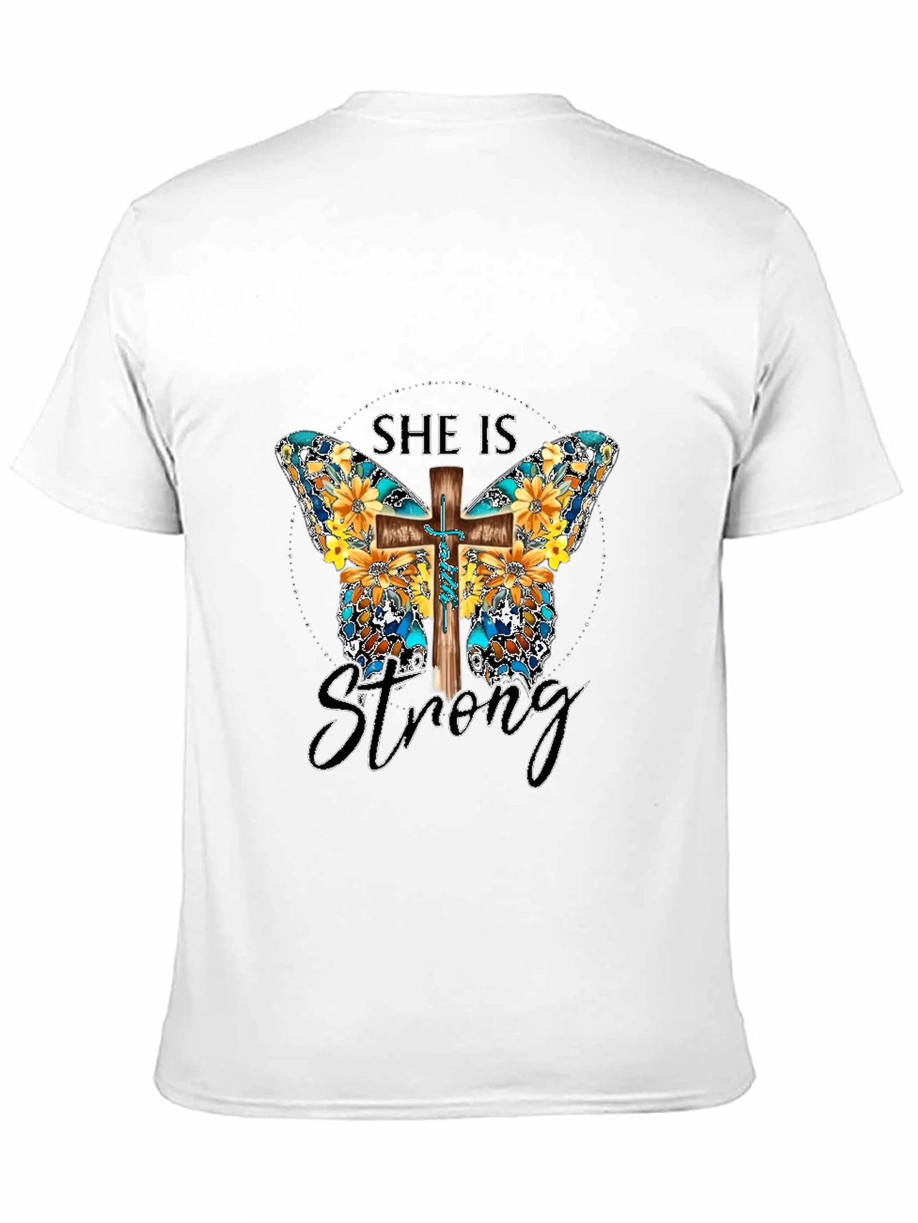 She Is Strong Butterfly Cross Graphic T-Shirt