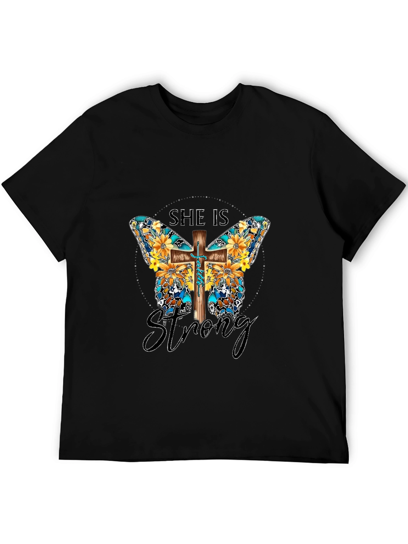 She Is Strong Butterfly Cross Graphic T-Shirt