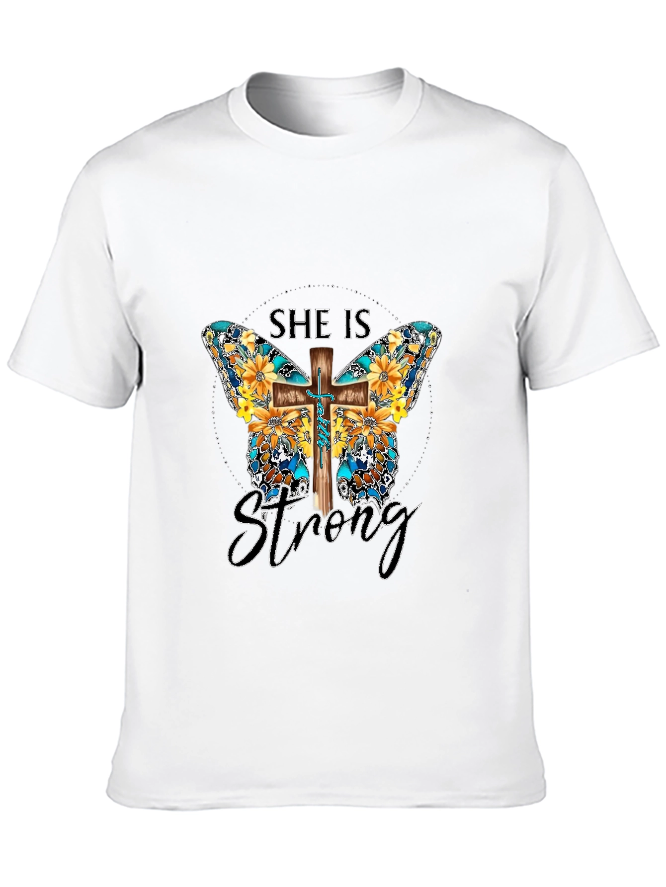 She Is Strong Butterfly Cross Graphic T-Shirt