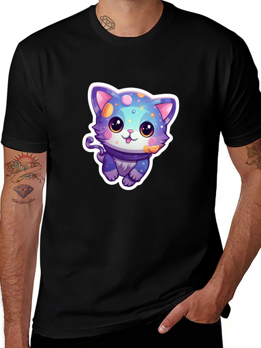 Cute Cartoon Cat Graphic Tee - Black