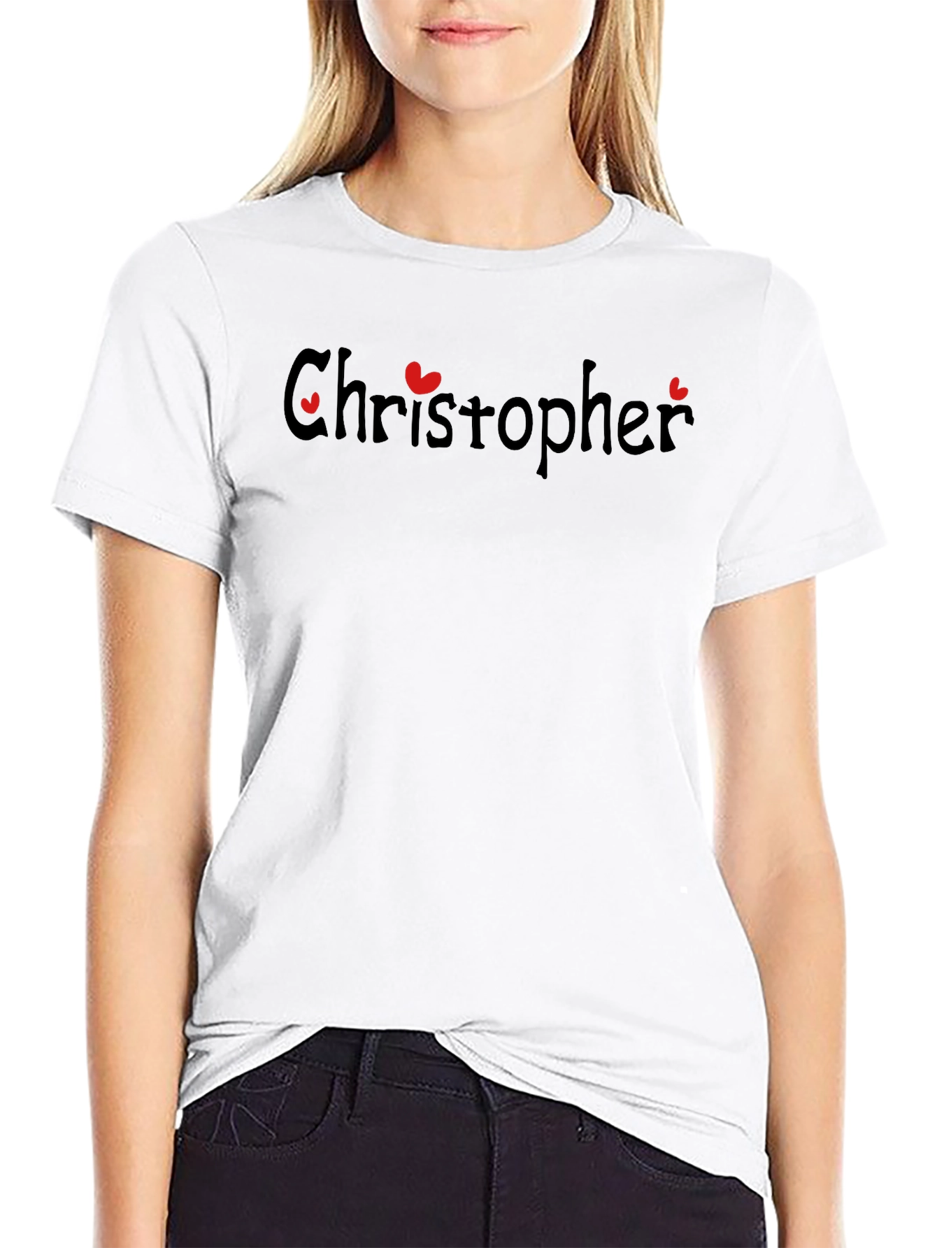 Personalized Christopher Heart Graphic Black T-Shirt
