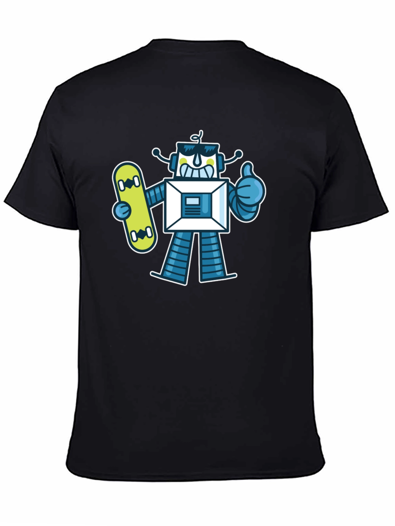 Cool Robot Skateboarder Graphic Tee - Black