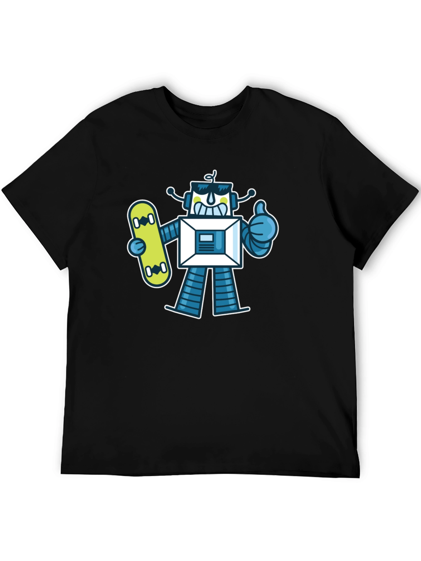 Cool Robot Skateboarder Graphic Tee - Black