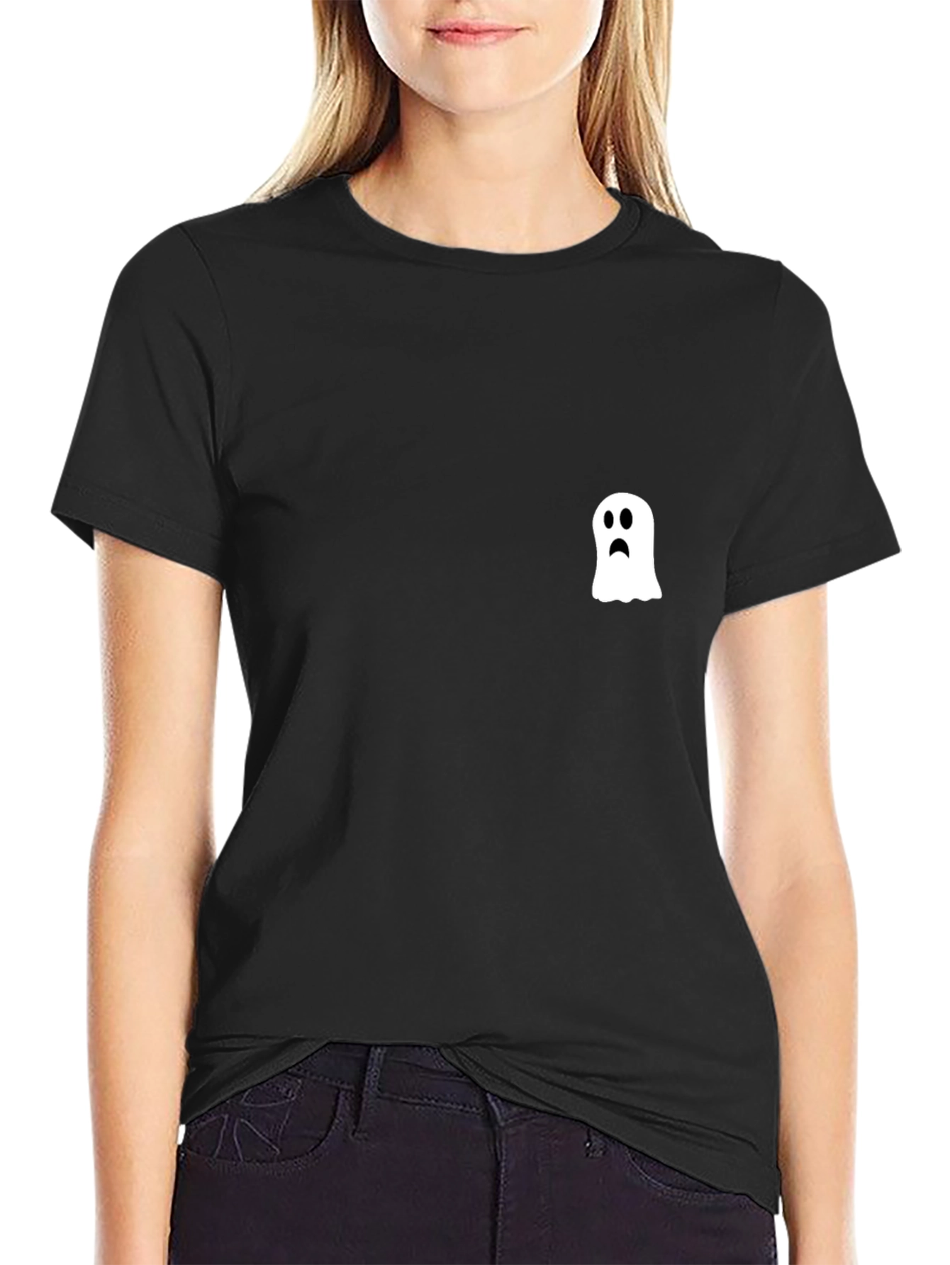 Sad Ghost Graphic Black T-Shirt
