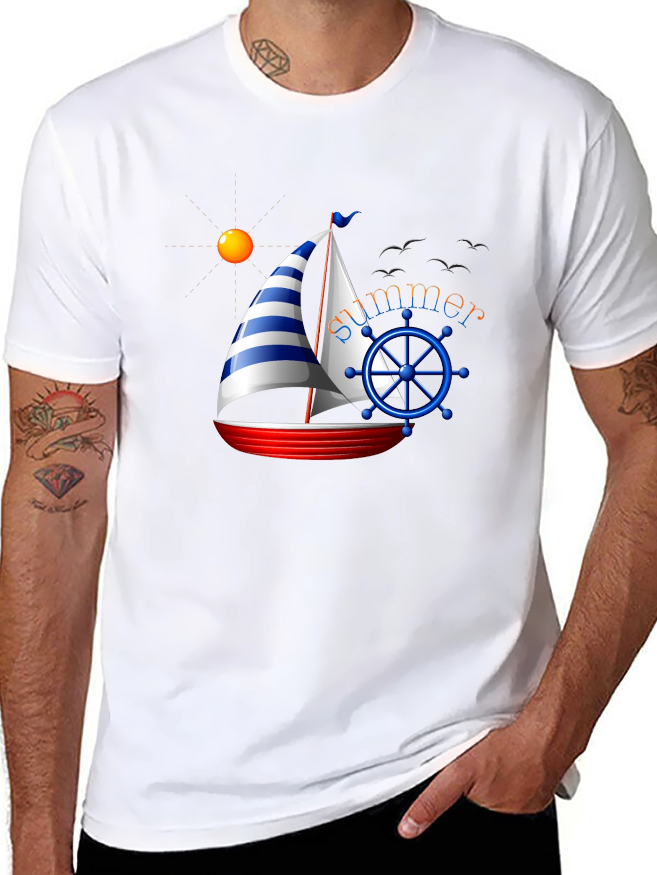 Summer Sailboat Graphic Tee - Black