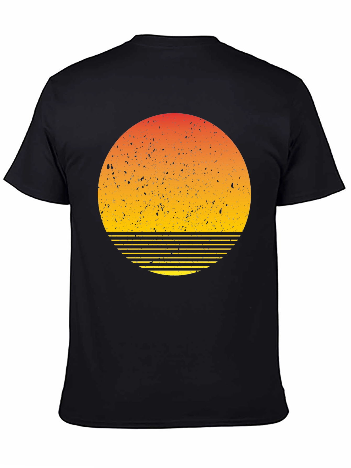 Retro Sunset Graphic Tee - Black Cotton Blend T-Shirt