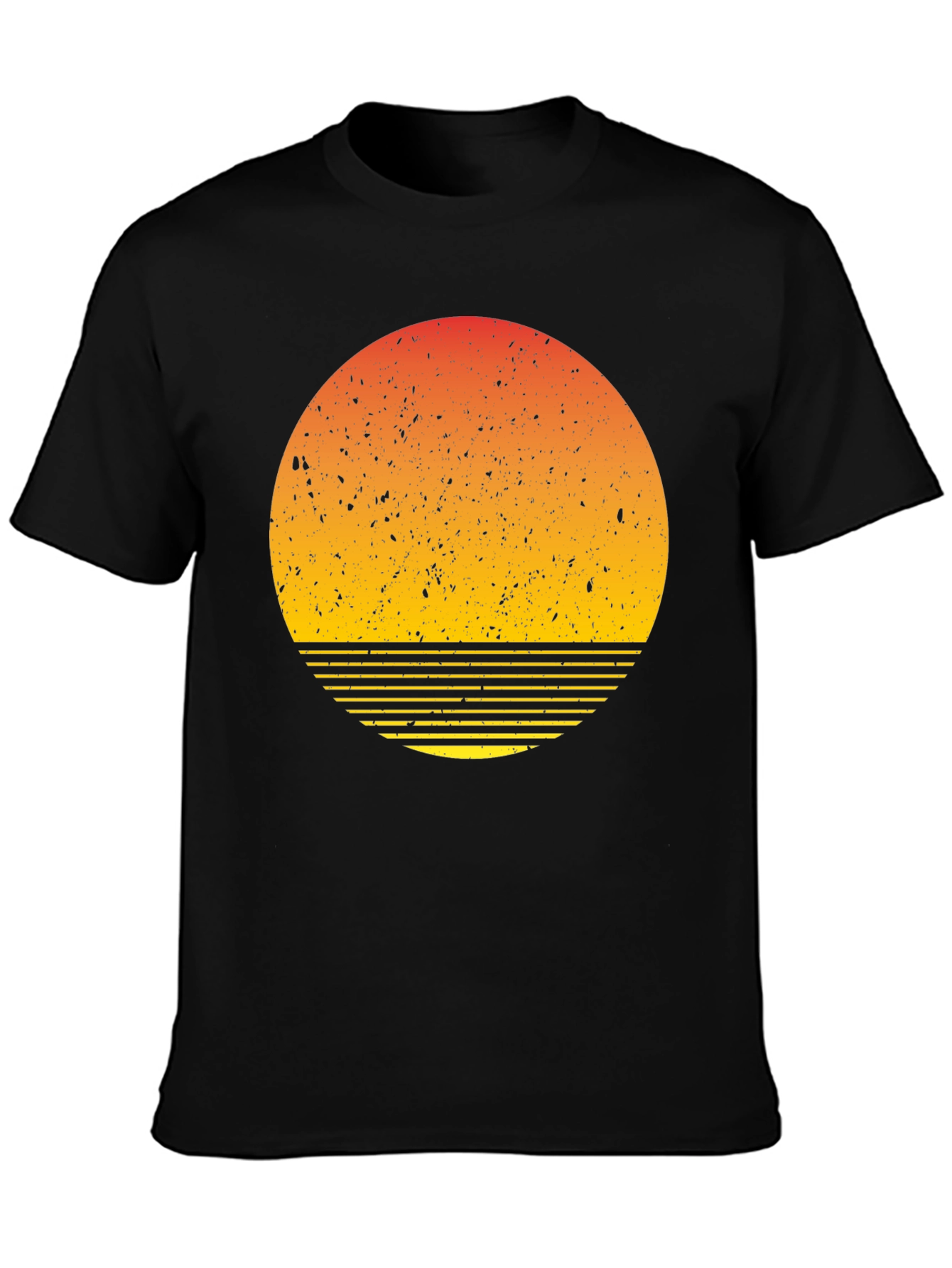 Retro Sunset Graphic Tee - Black Cotton Blend T-Shirt