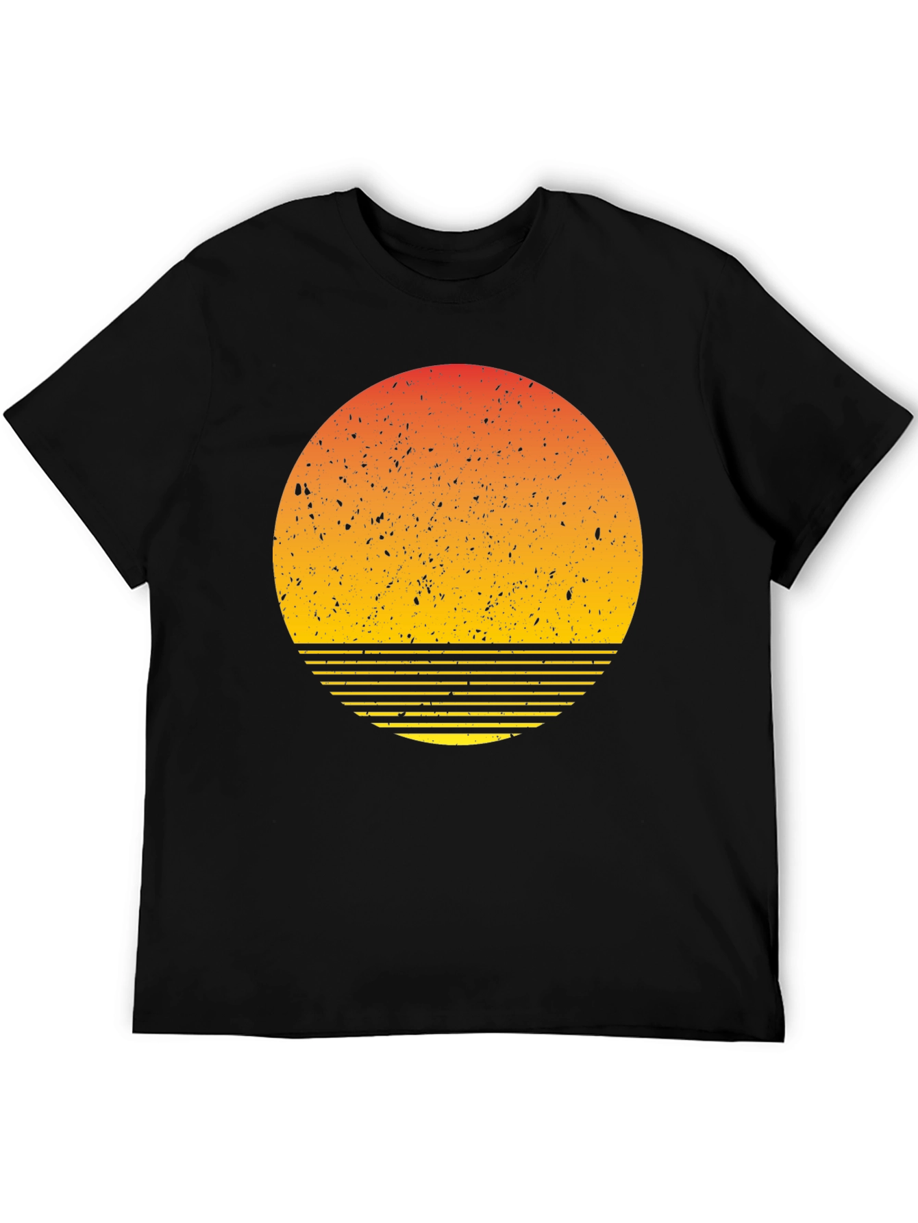 Retro Sunset Graphic Tee - Black Cotton Blend T-Shirt
