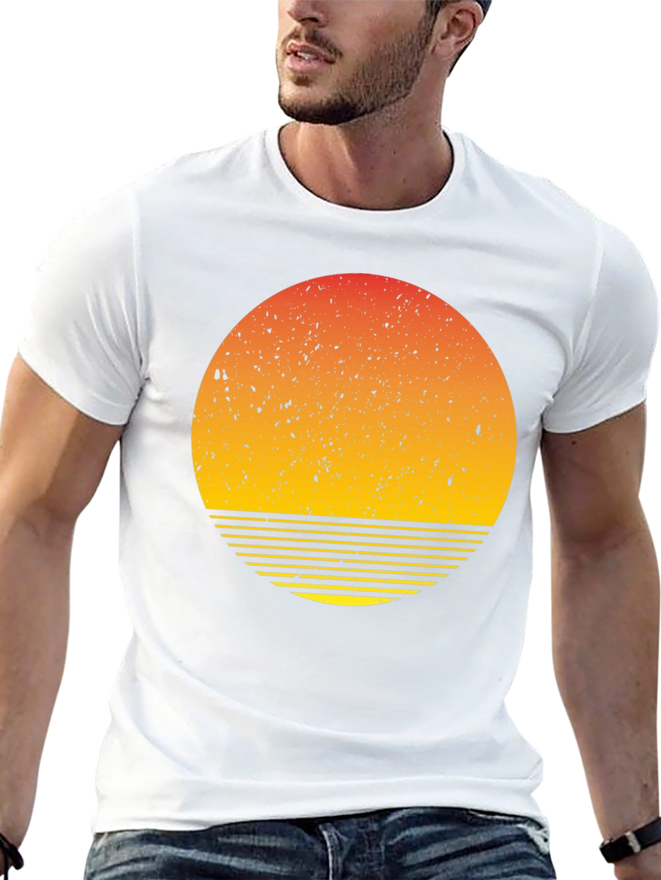 Retro Sunset Graphic Tee - Black Cotton Blend T-Shirt