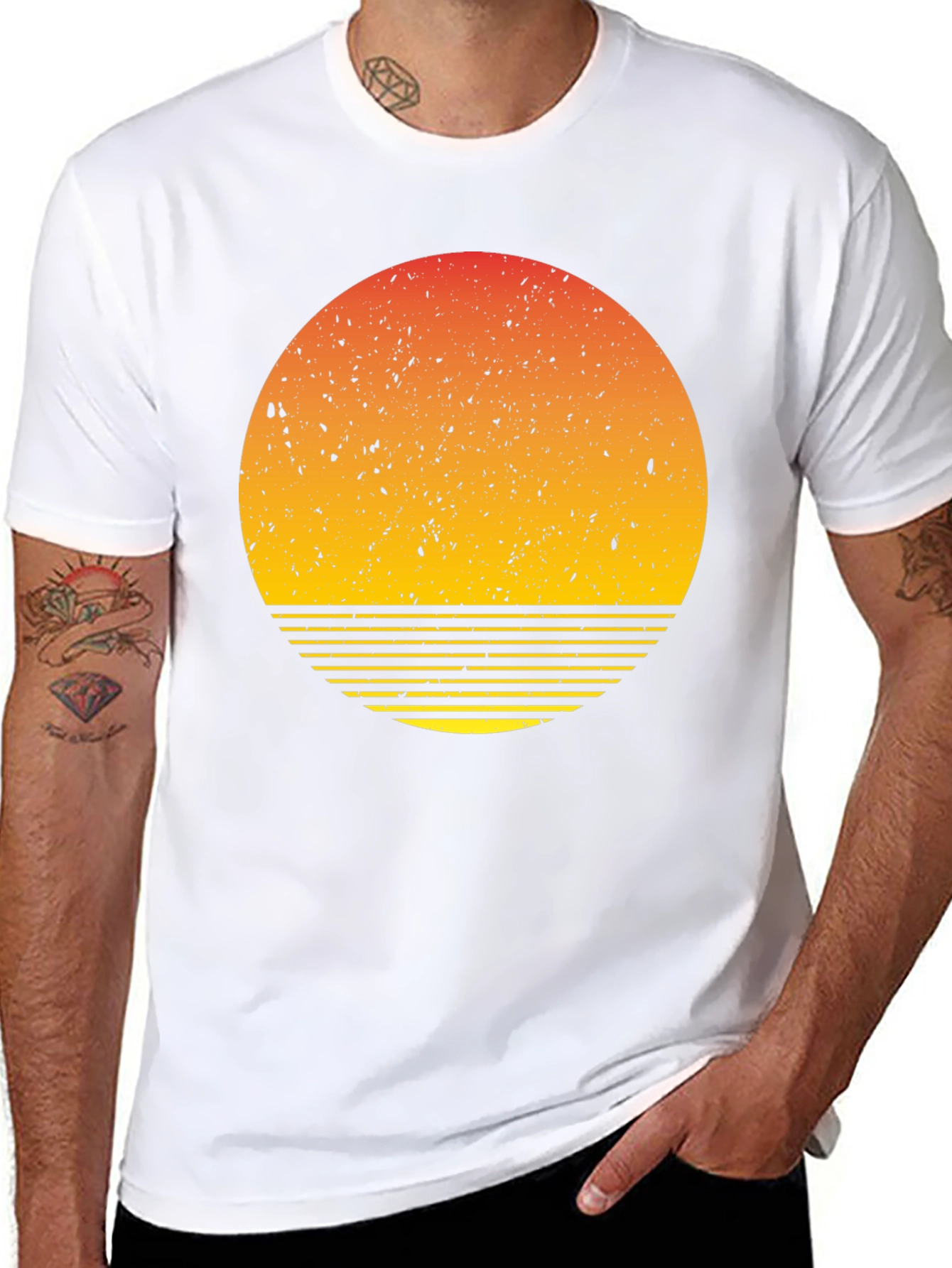 Retro Sunset Graphic Tee - Black Cotton Blend T-Shirt