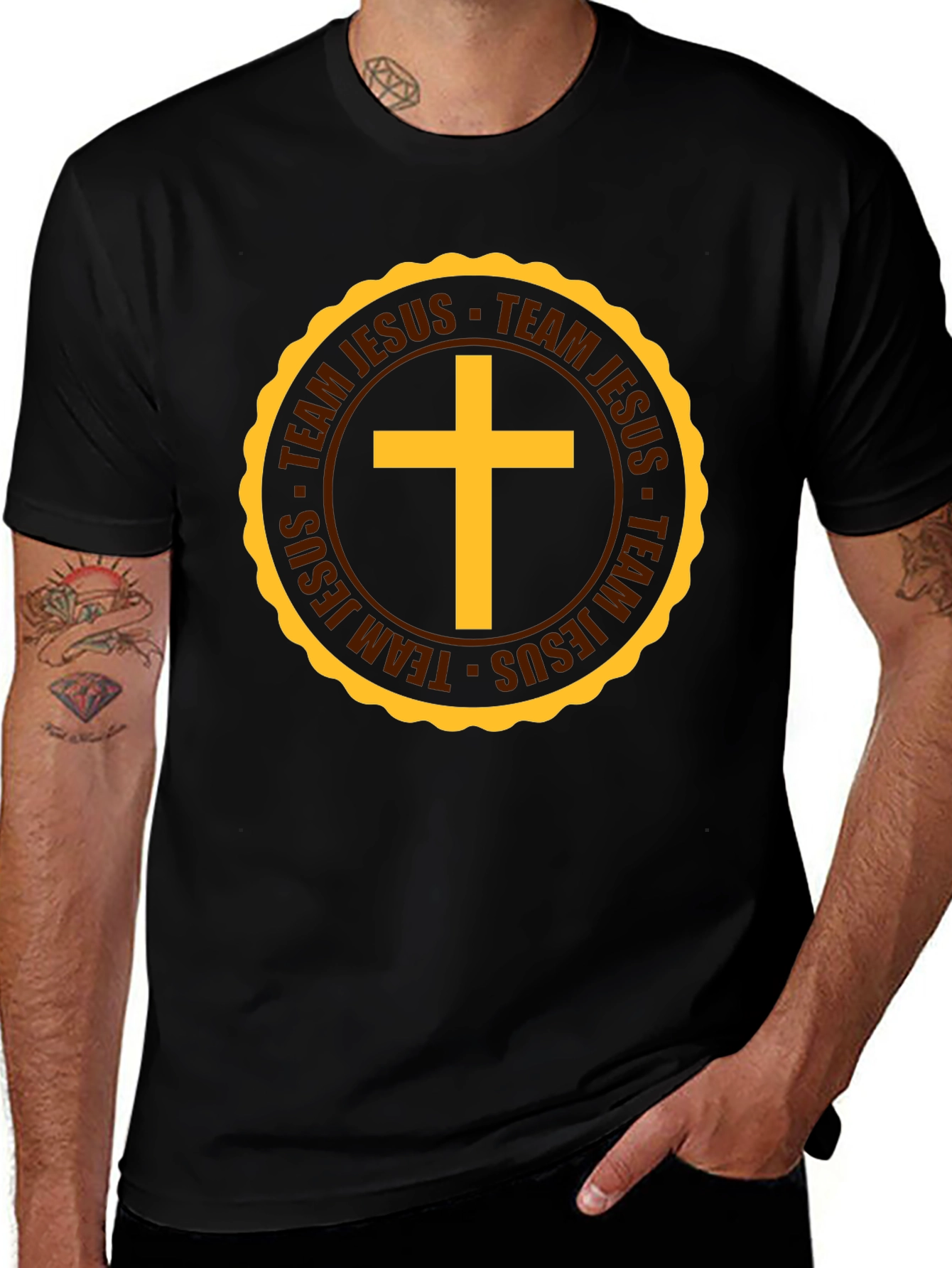 Team Jesus Christian T-Shirt Gold Cross Black Tee