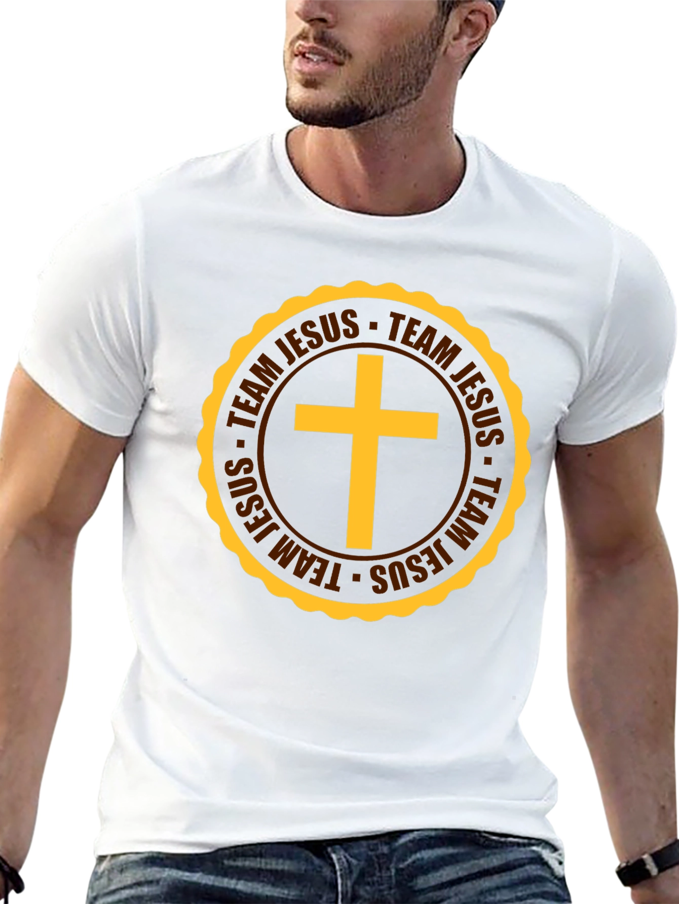 Team Jesus Christian T-Shirt Gold Cross Black Tee