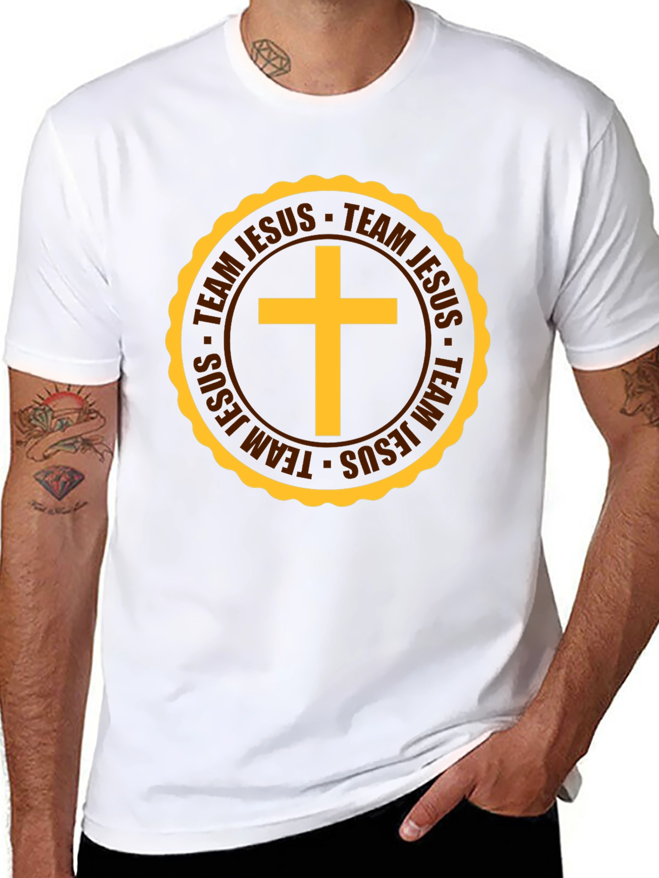 Team Jesus Christian T-Shirt Gold Cross Black Tee