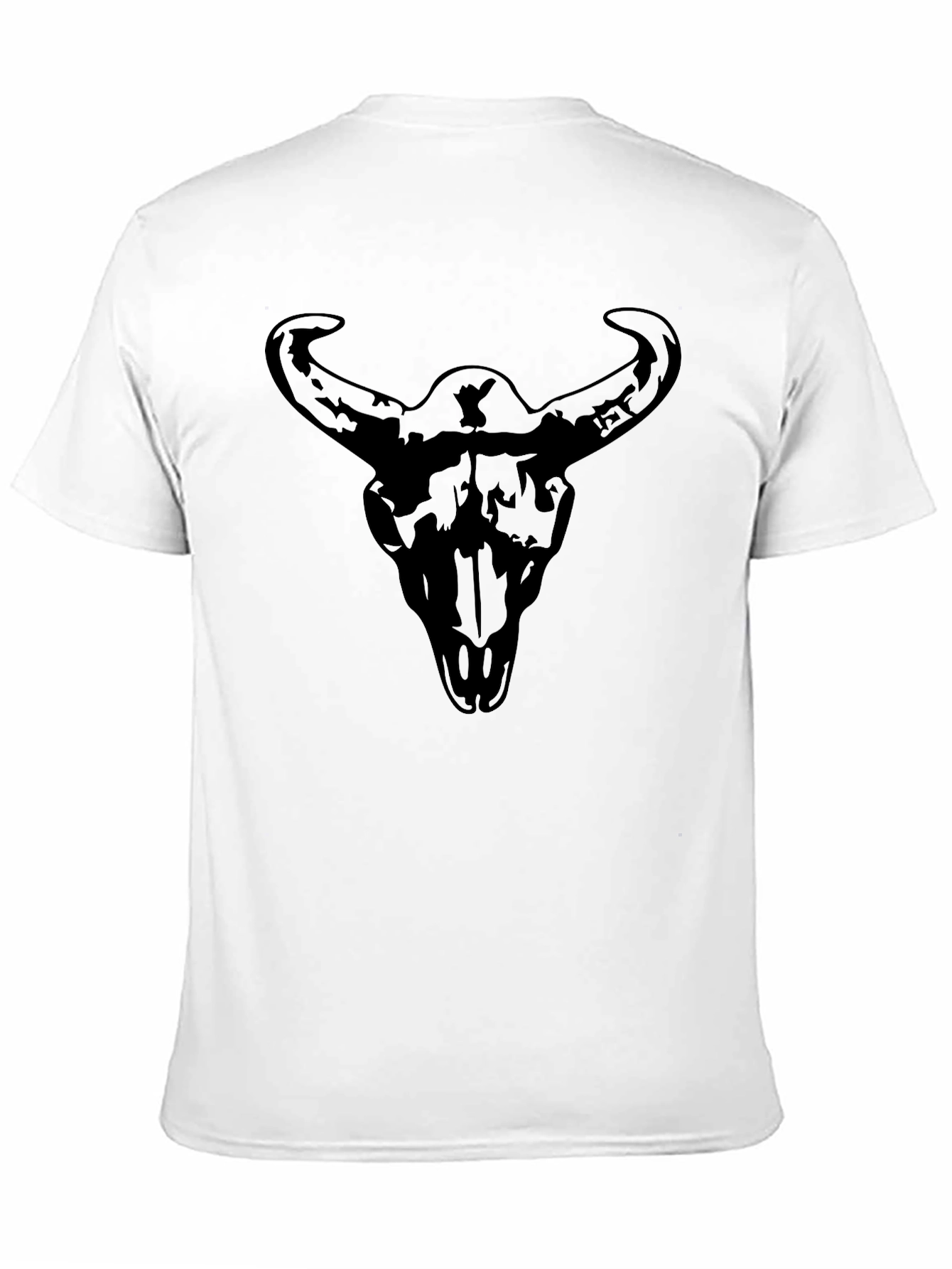 Mens Black Graphic Tee - Steer Skull Print