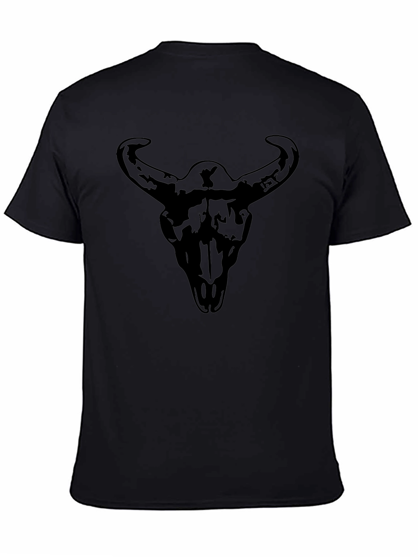 Mens Black Graphic Tee - Steer Skull Print