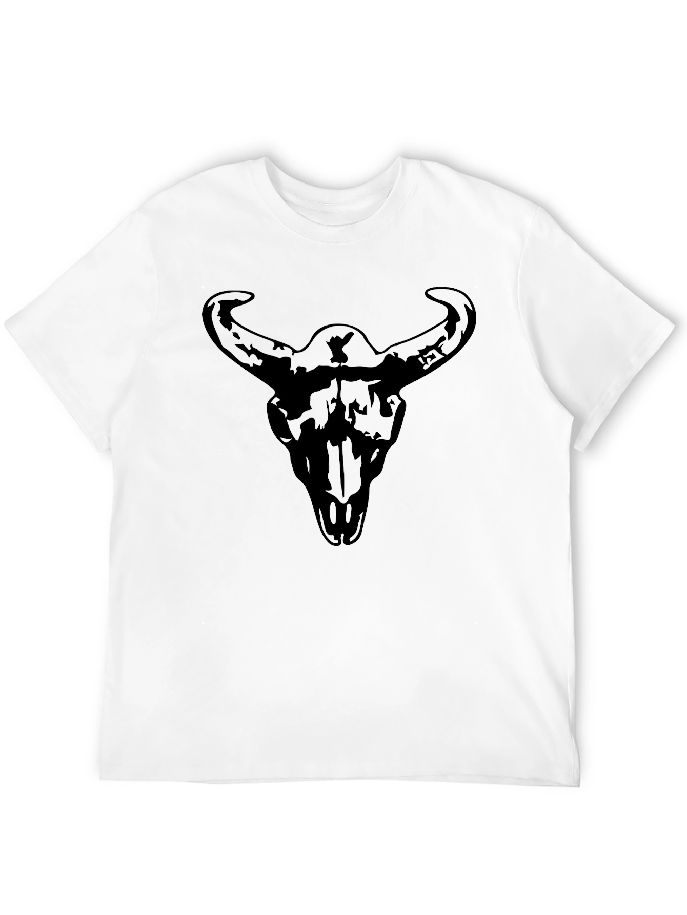 Mens Black Graphic Tee - Steer Skull Print