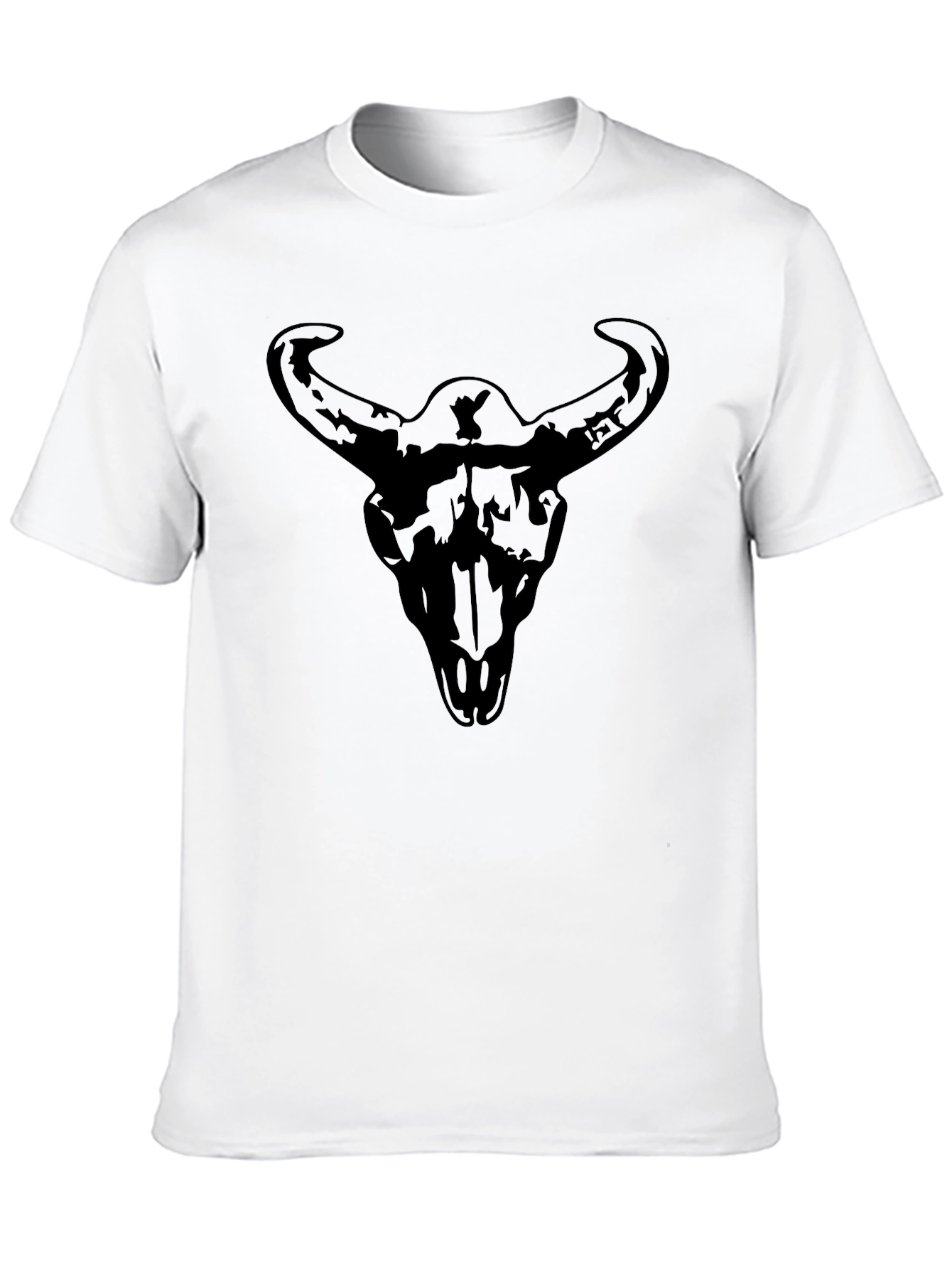 Mens Black Graphic Tee - Steer Skull Print