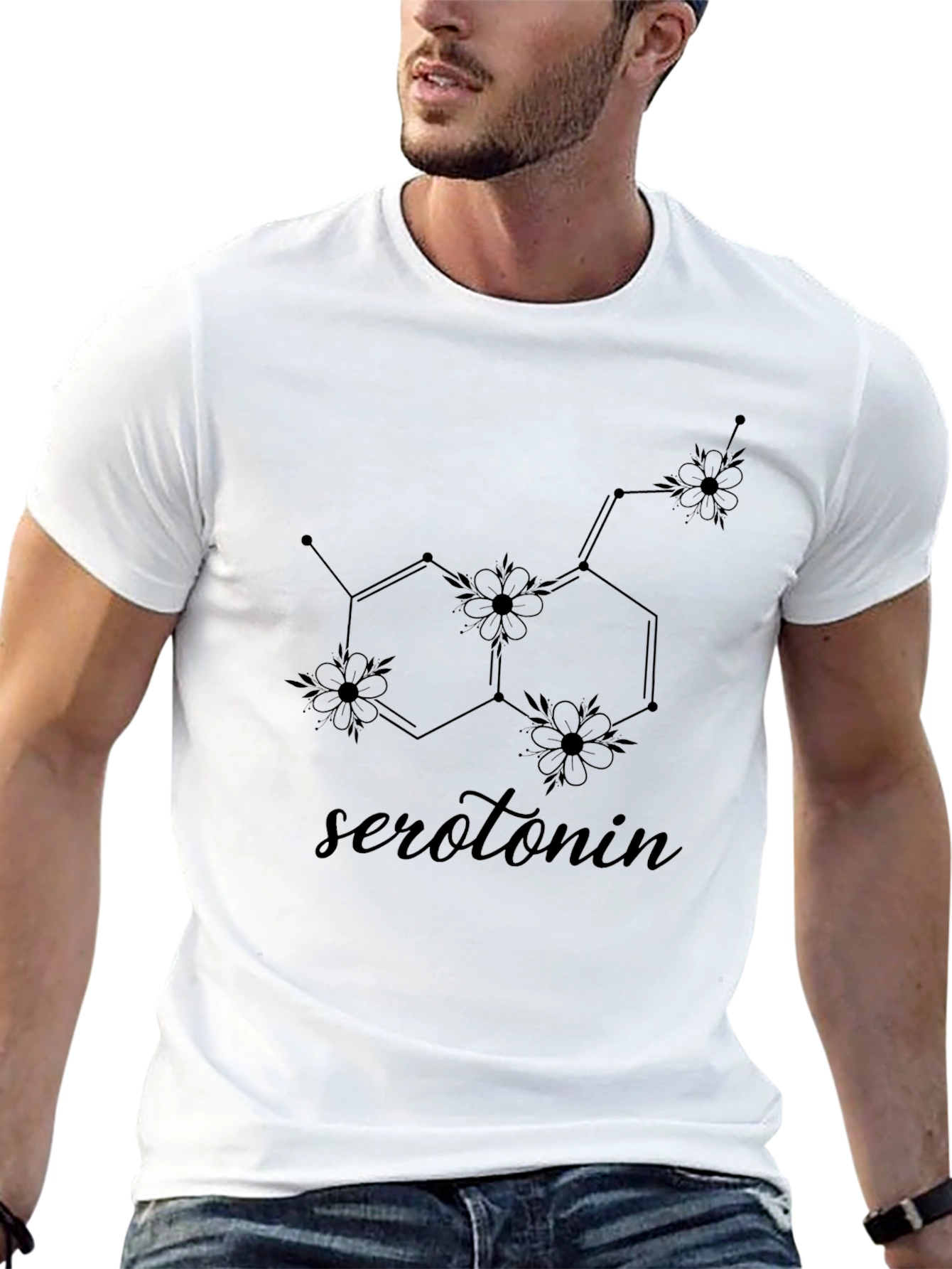 Serotonin Molecule Floral Graphic T-Shirt