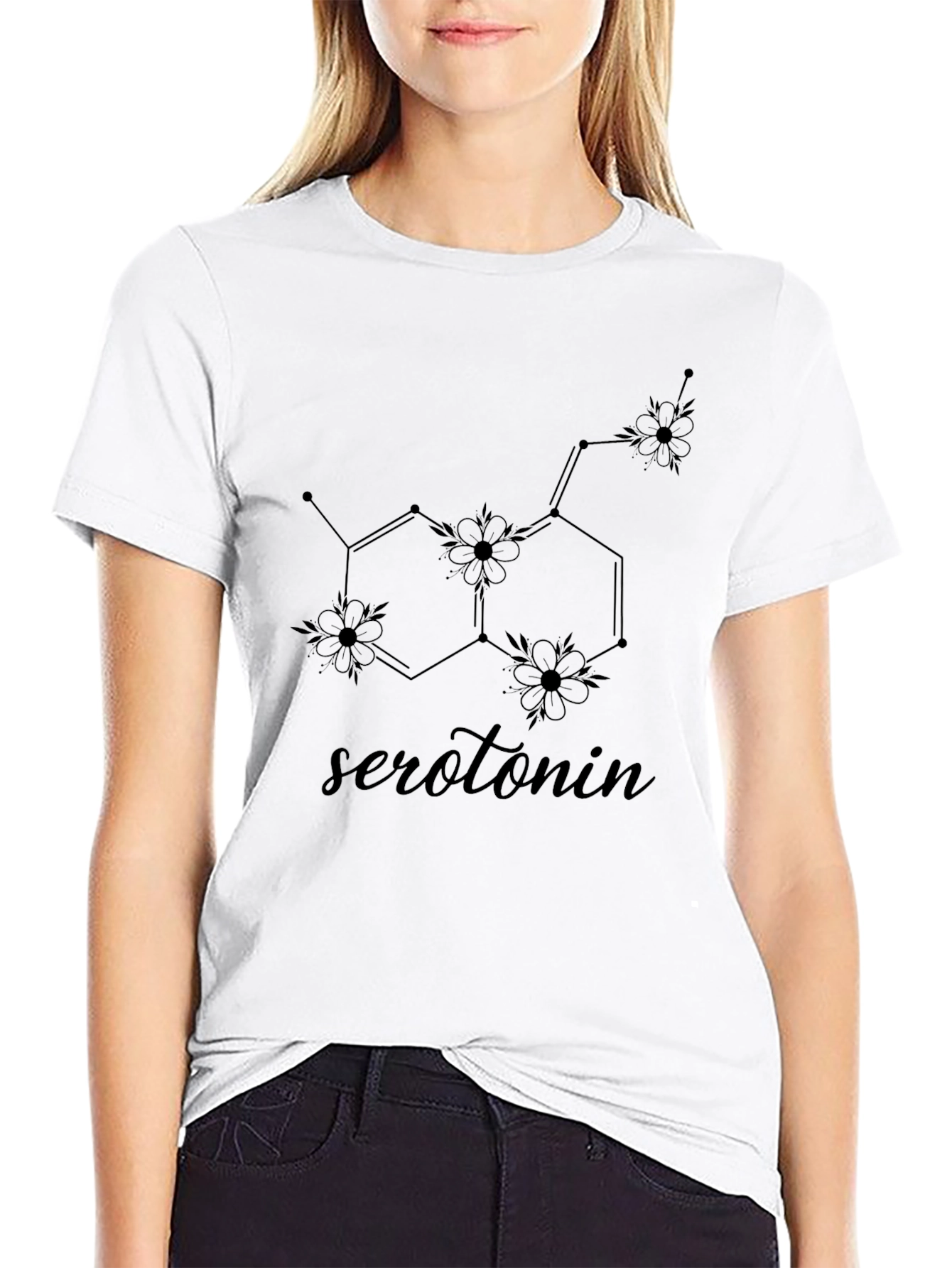 Serotonin Molecule Floral Graphic T-Shirt