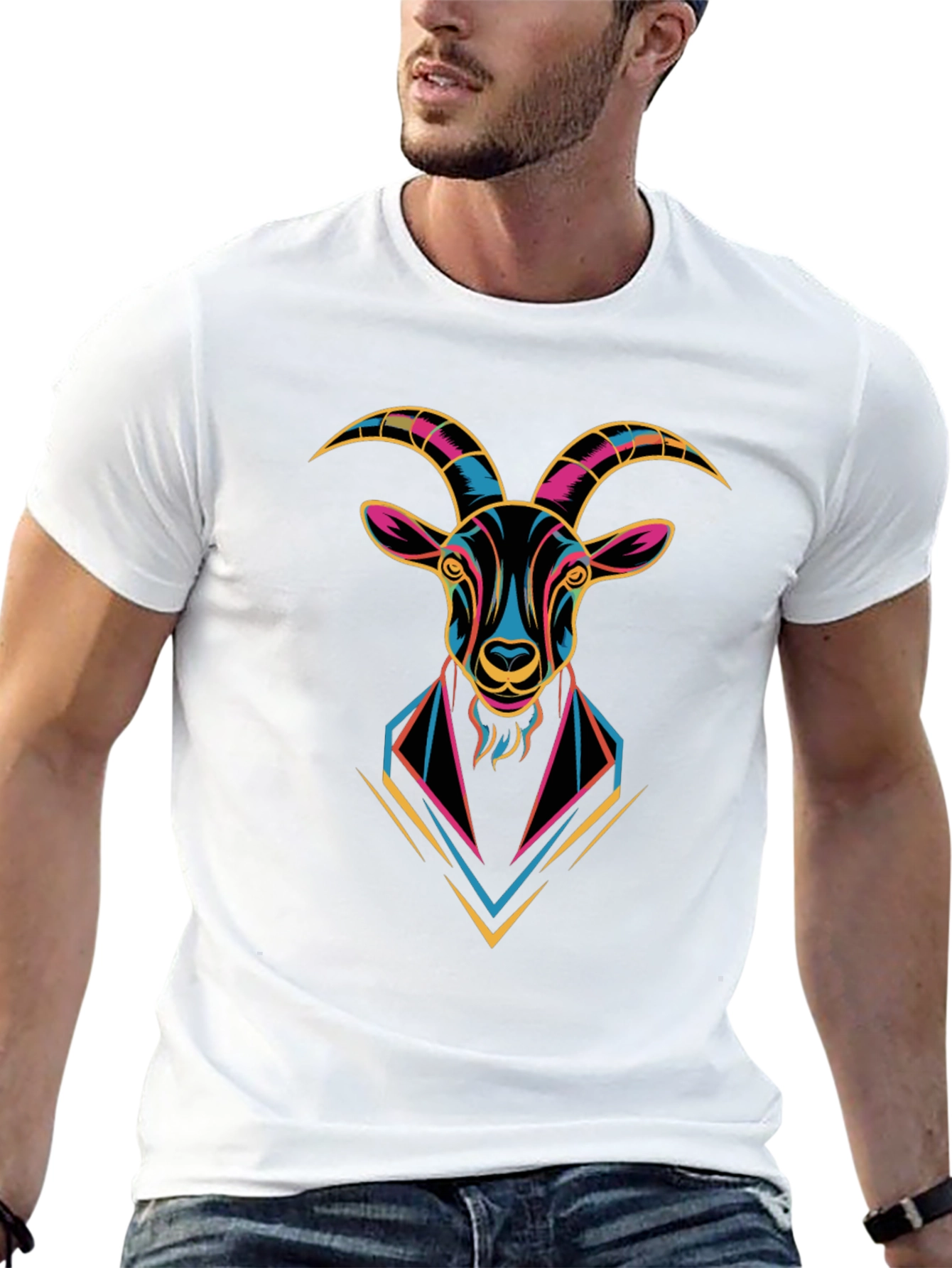 Goat Head Graphic Print Crew Neck T-Shirt