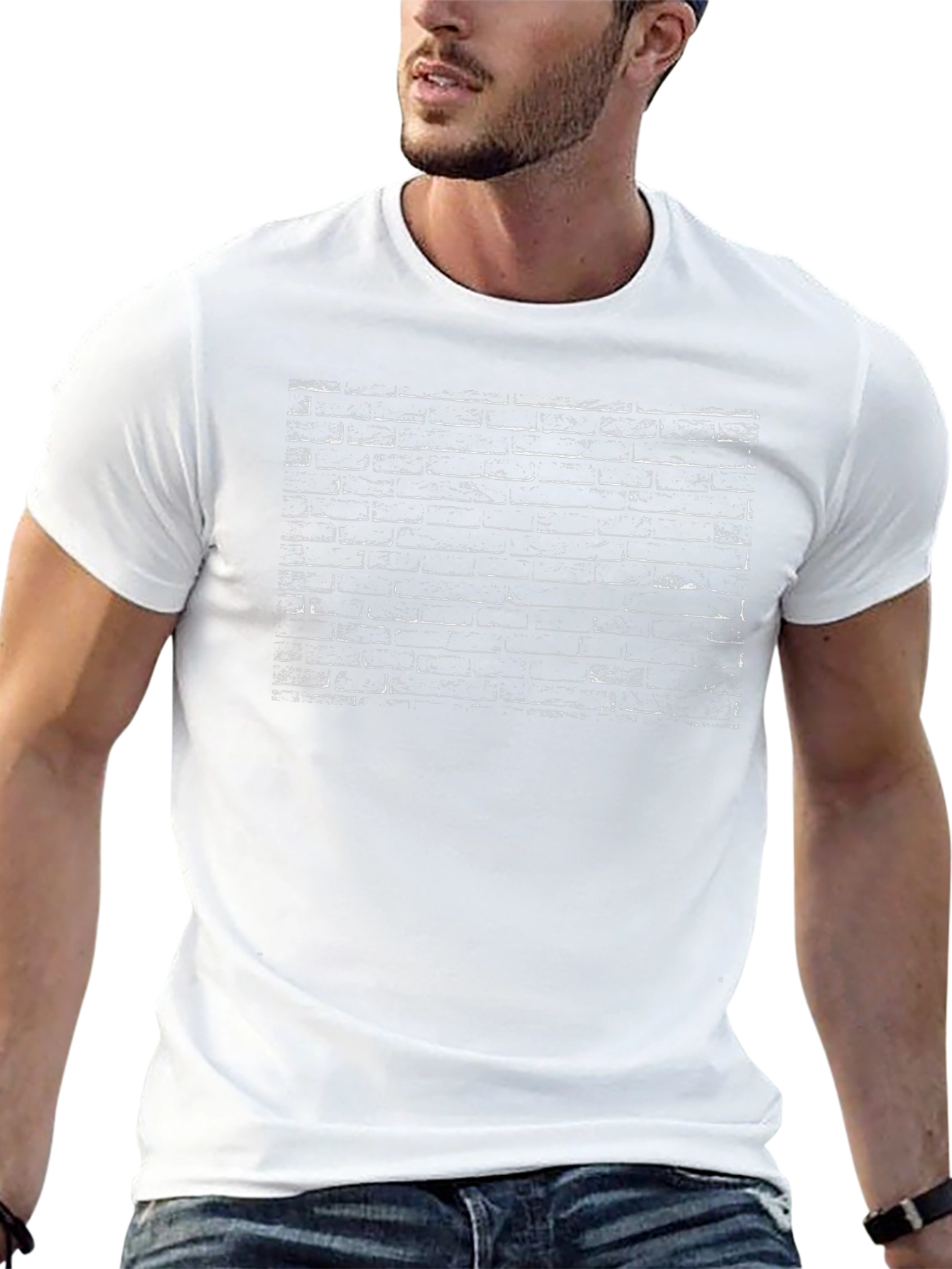 Brick Wall Graphic Tee - Black Cotton Casual Shirt