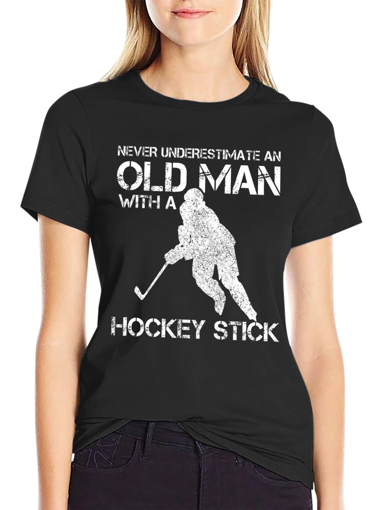 Old Man Hockey Stick Graphic T-Shirt