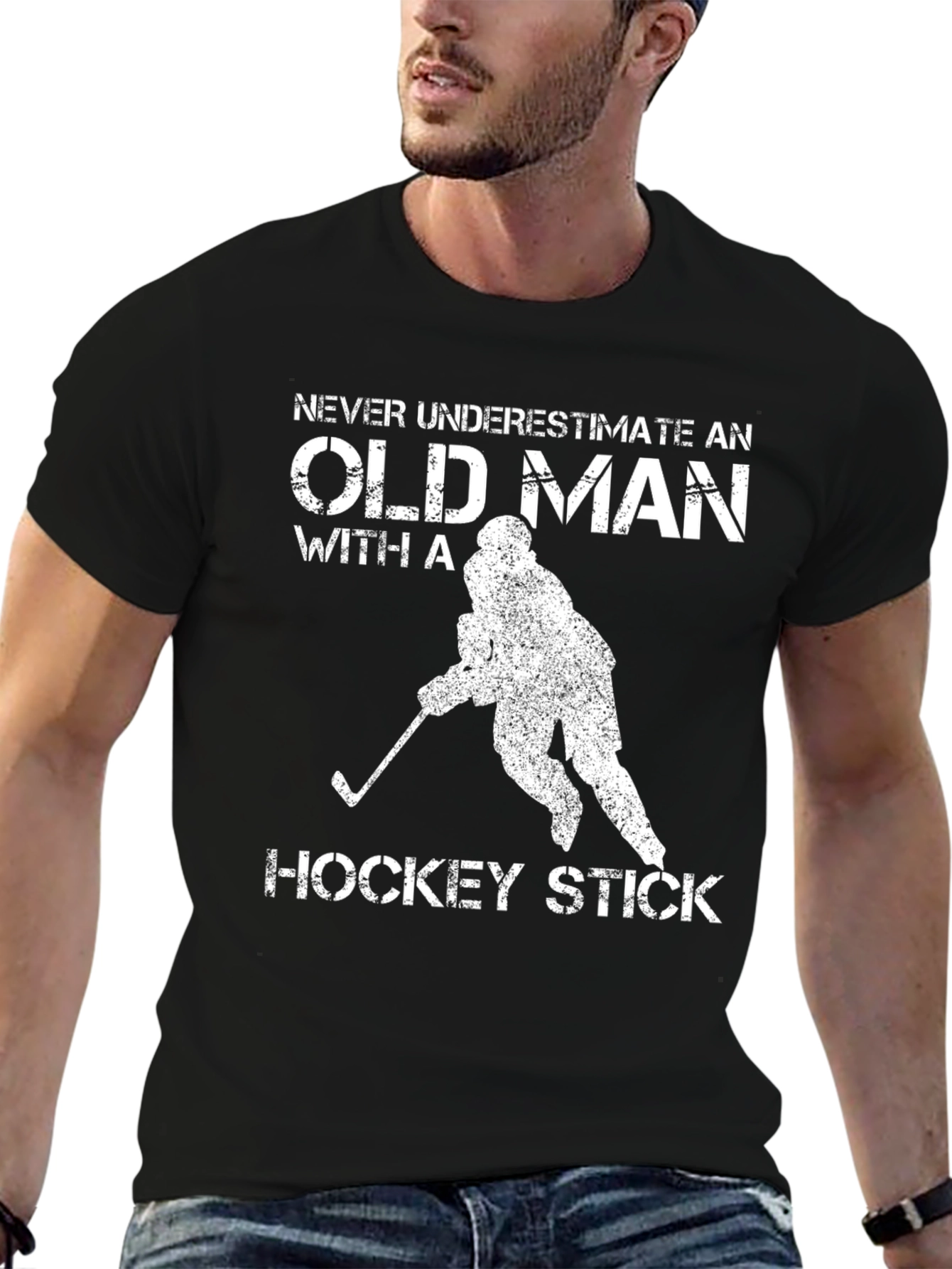 Old Man Hockey Stick Graphic T-Shirt