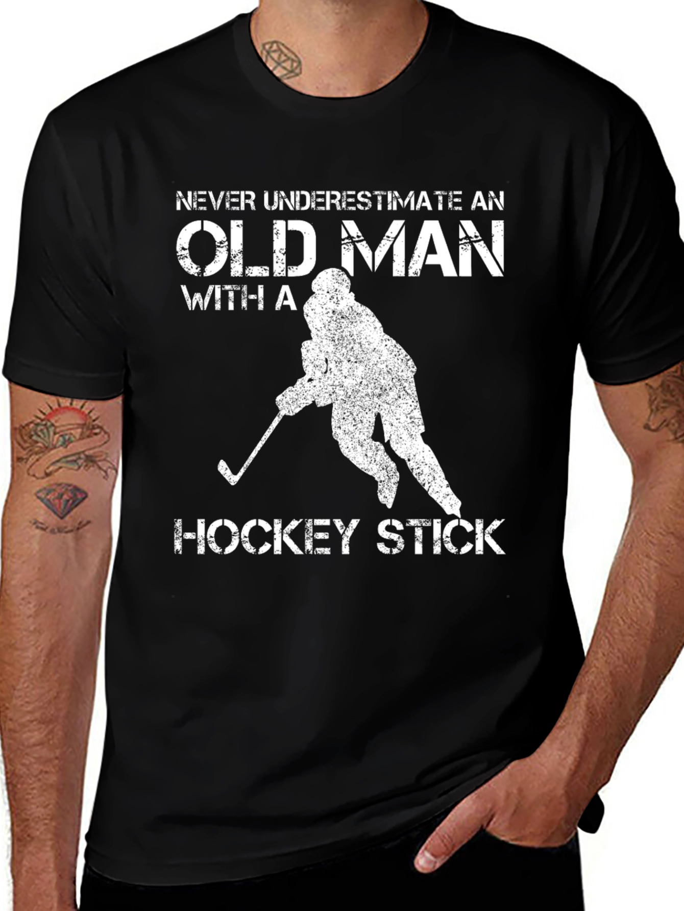 Old Man Hockey Stick Graphic T-Shirt
