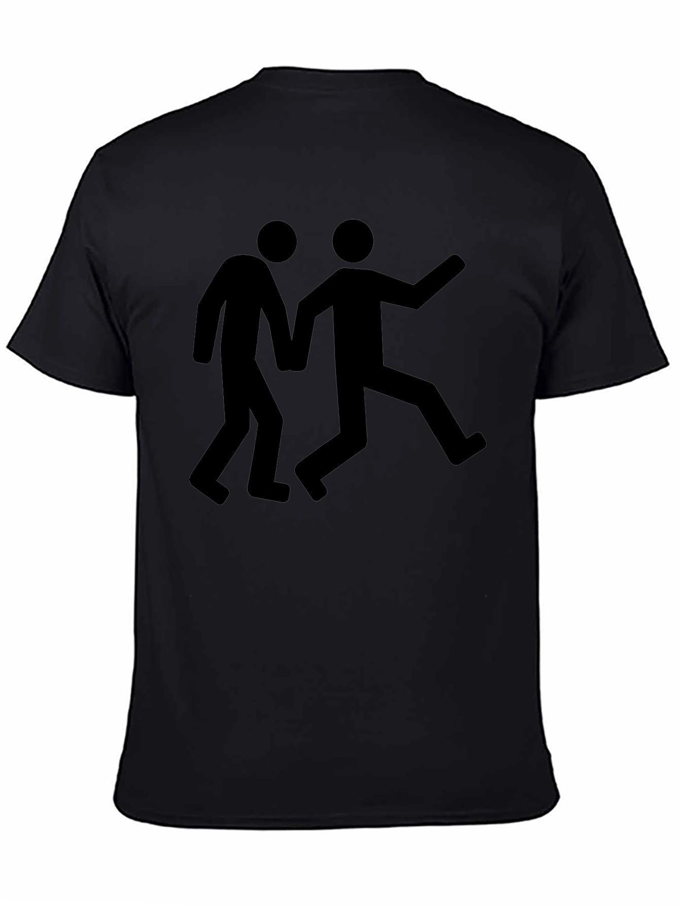 Mens Black Graphic Tee: Stick Figure Escape
