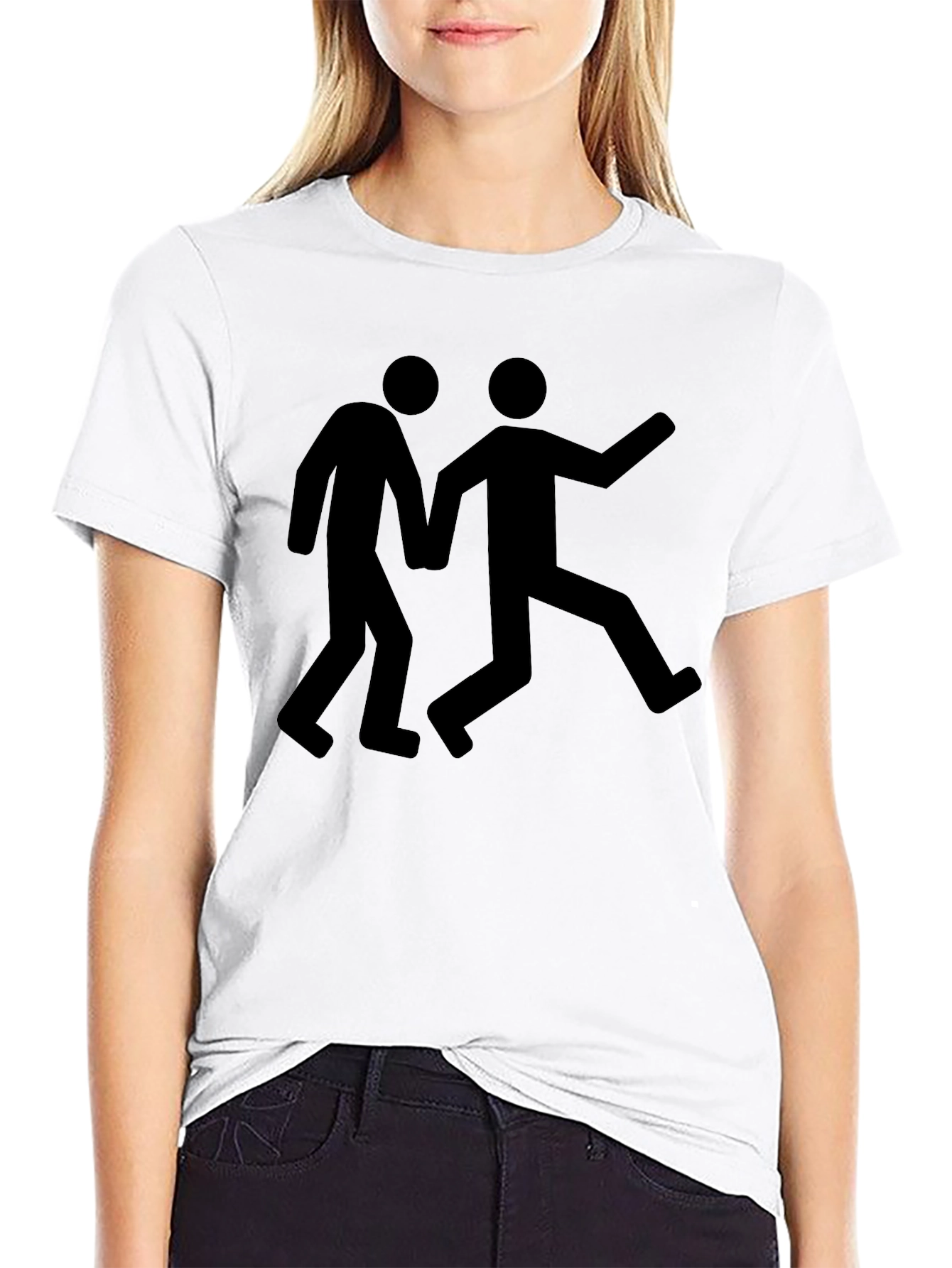 Mens Black Graphic Tee: Stick Figure Escape