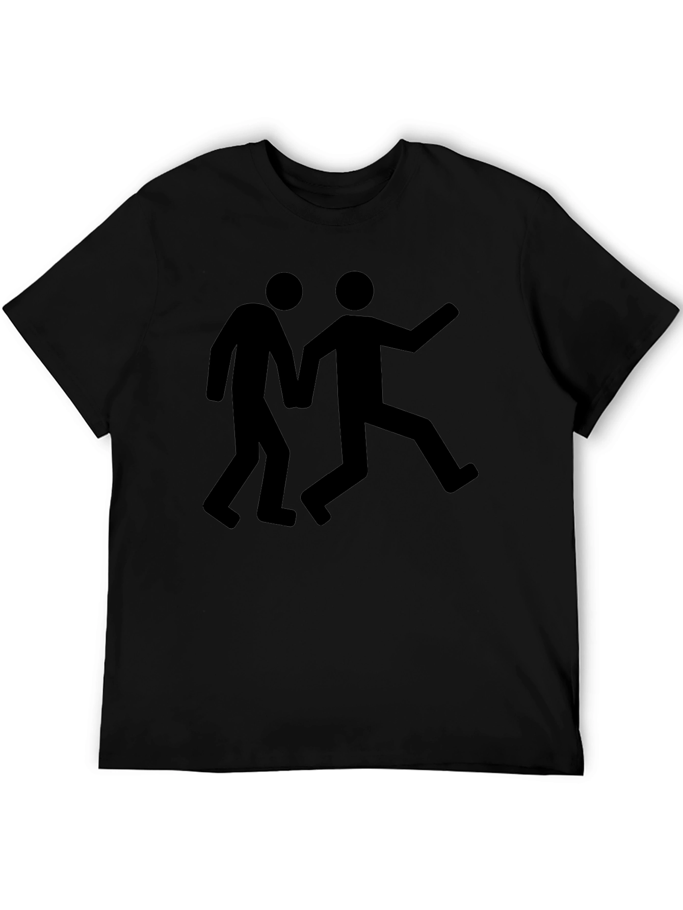 Mens Black Graphic Tee: Stick Figure Escape