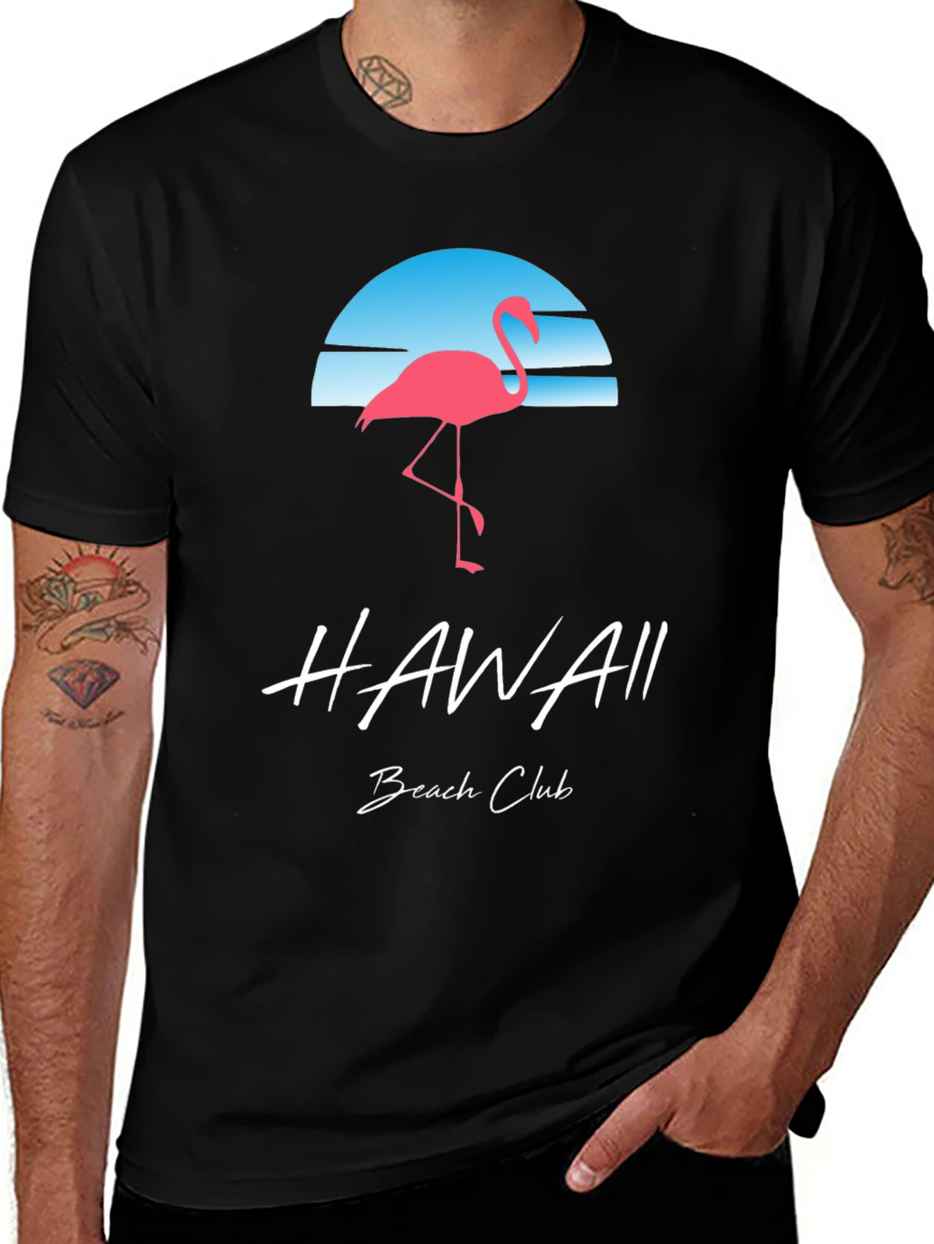 Hawaii Beach Club Flamingo Graphic T-Shirt