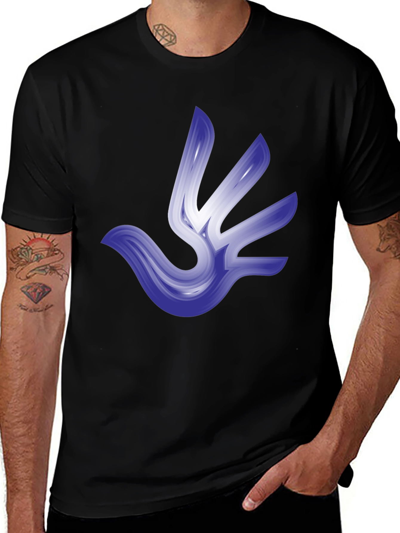 Abstract Bird Graphic T-Shirt - Stylish Black Tee