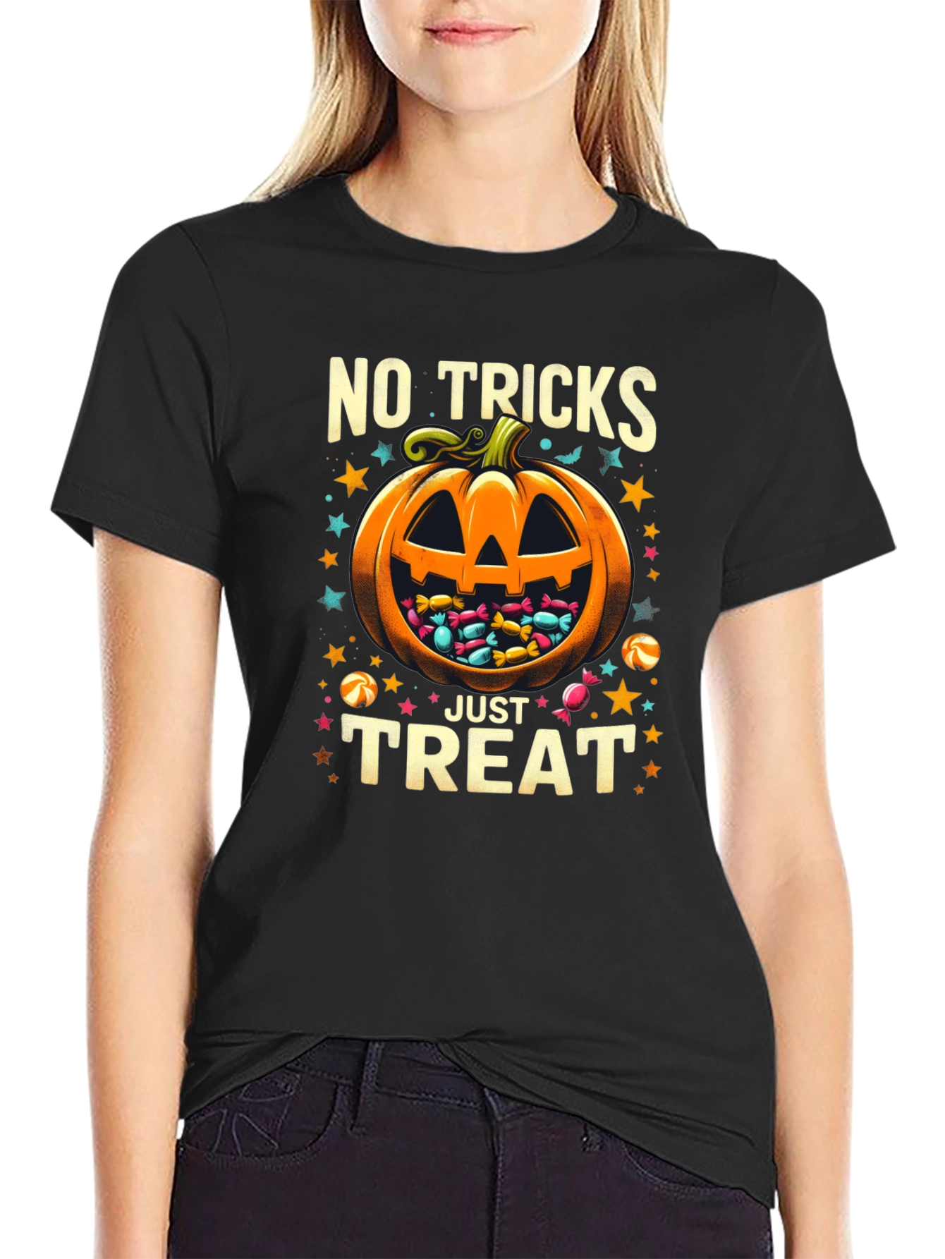 Halloween No Tricks Just Treat Pumpkin T-Shirt