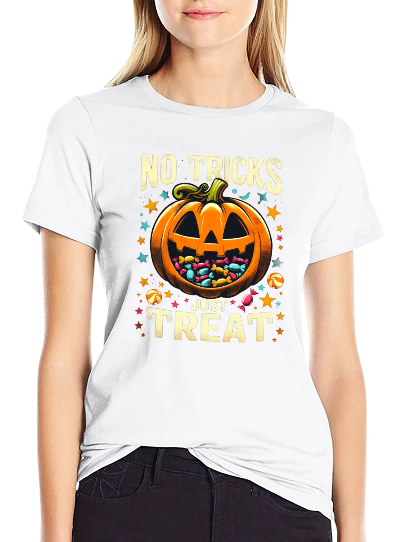 Halloween No Tricks Just Treat Pumpkin T-Shirt