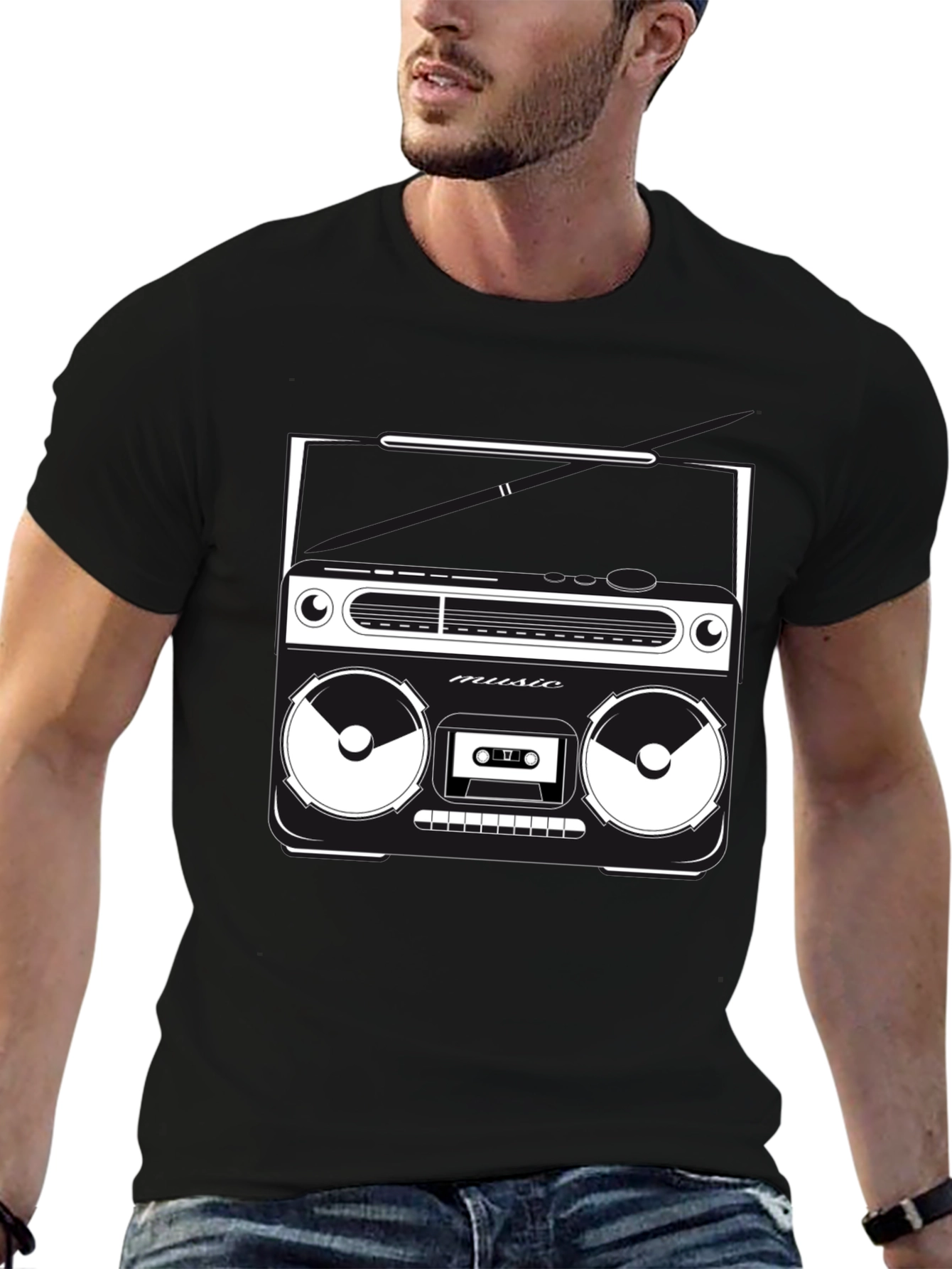 Retro Boombox Graphic T-Shirt - Classic Music Style