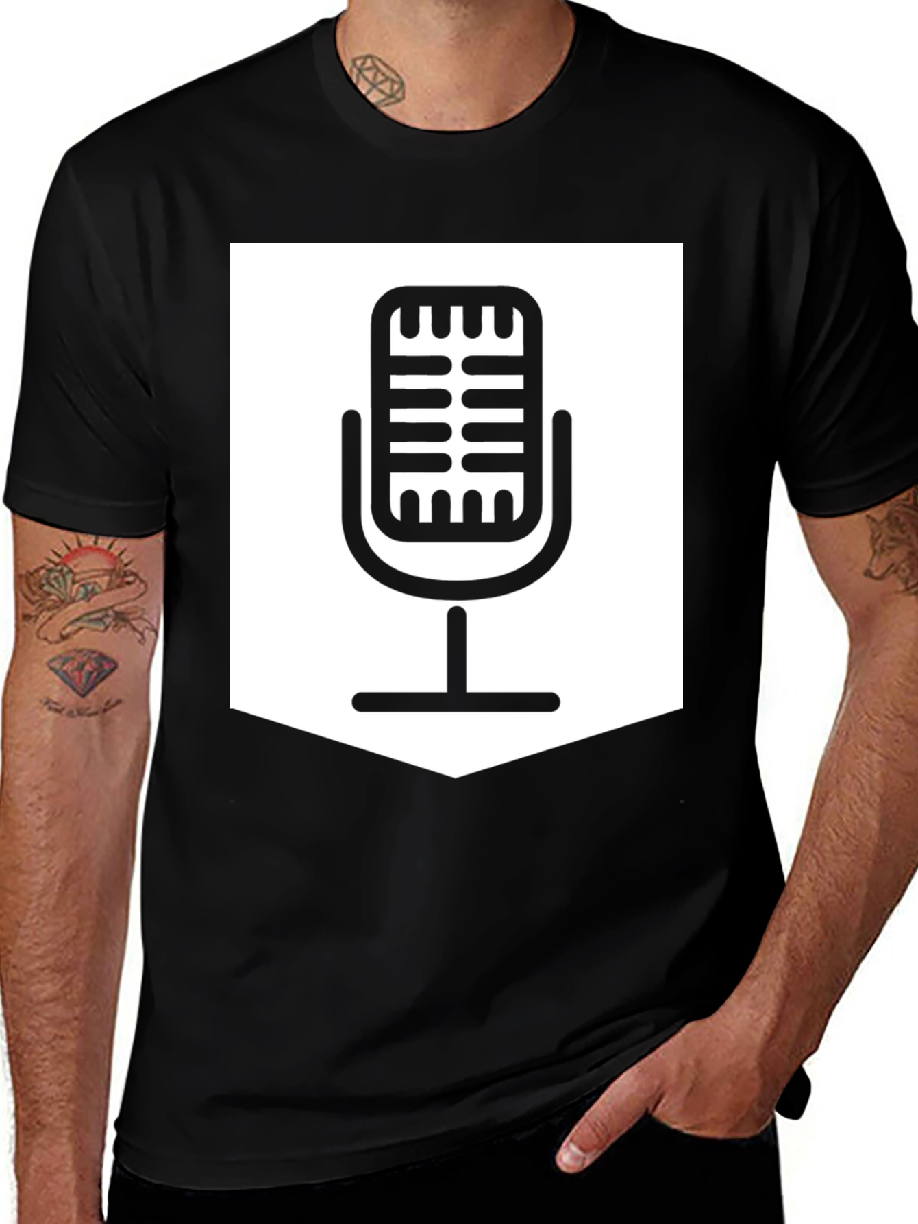 Retro Microphone Graphic T-Shirt - Black