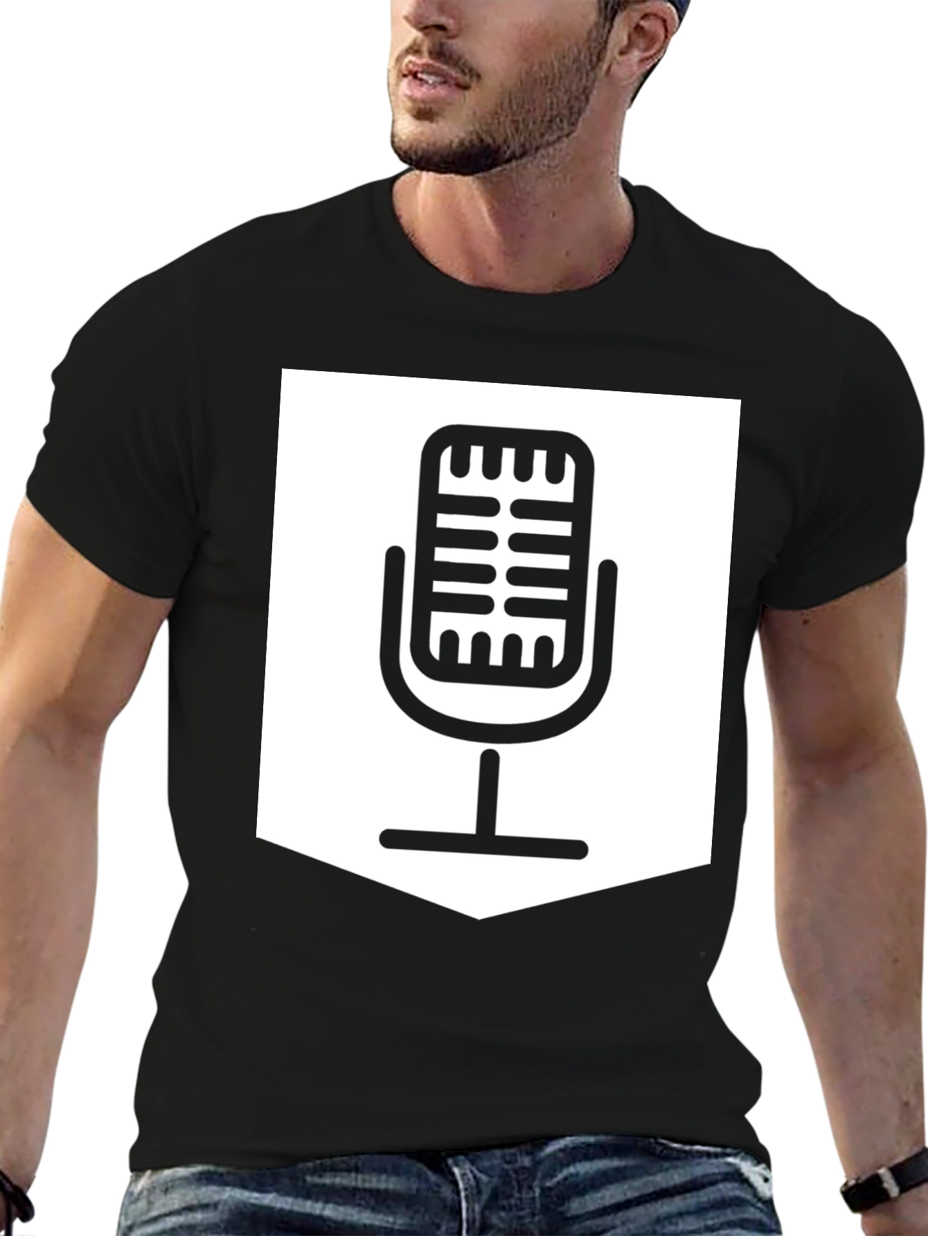 Retro Microphone Graphic T-Shirt - Black