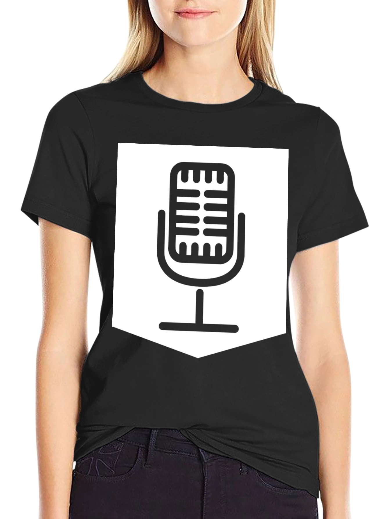 Retro Microphone Graphic T-Shirt - Black