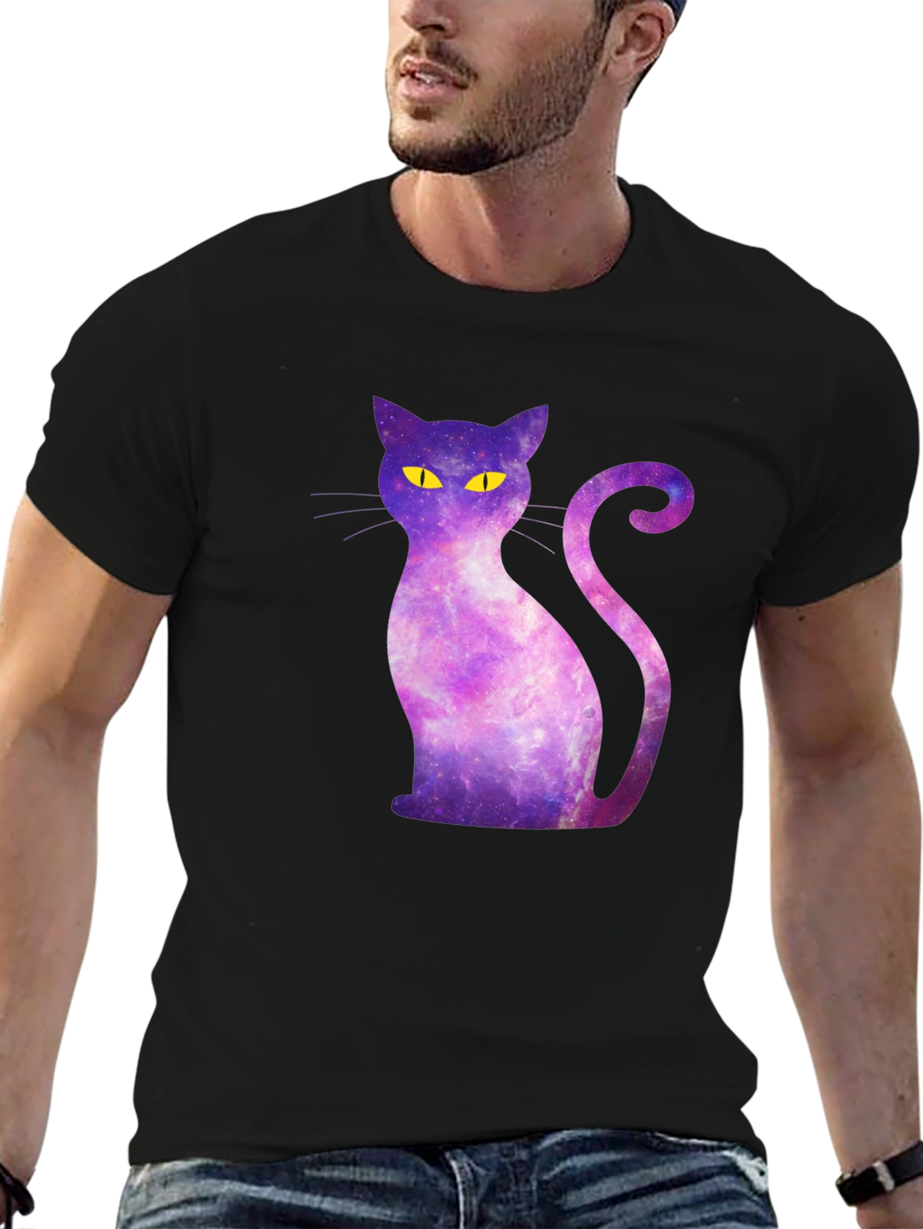 Galaxy Cat Graphic Tee - Mens Black T-Shirt