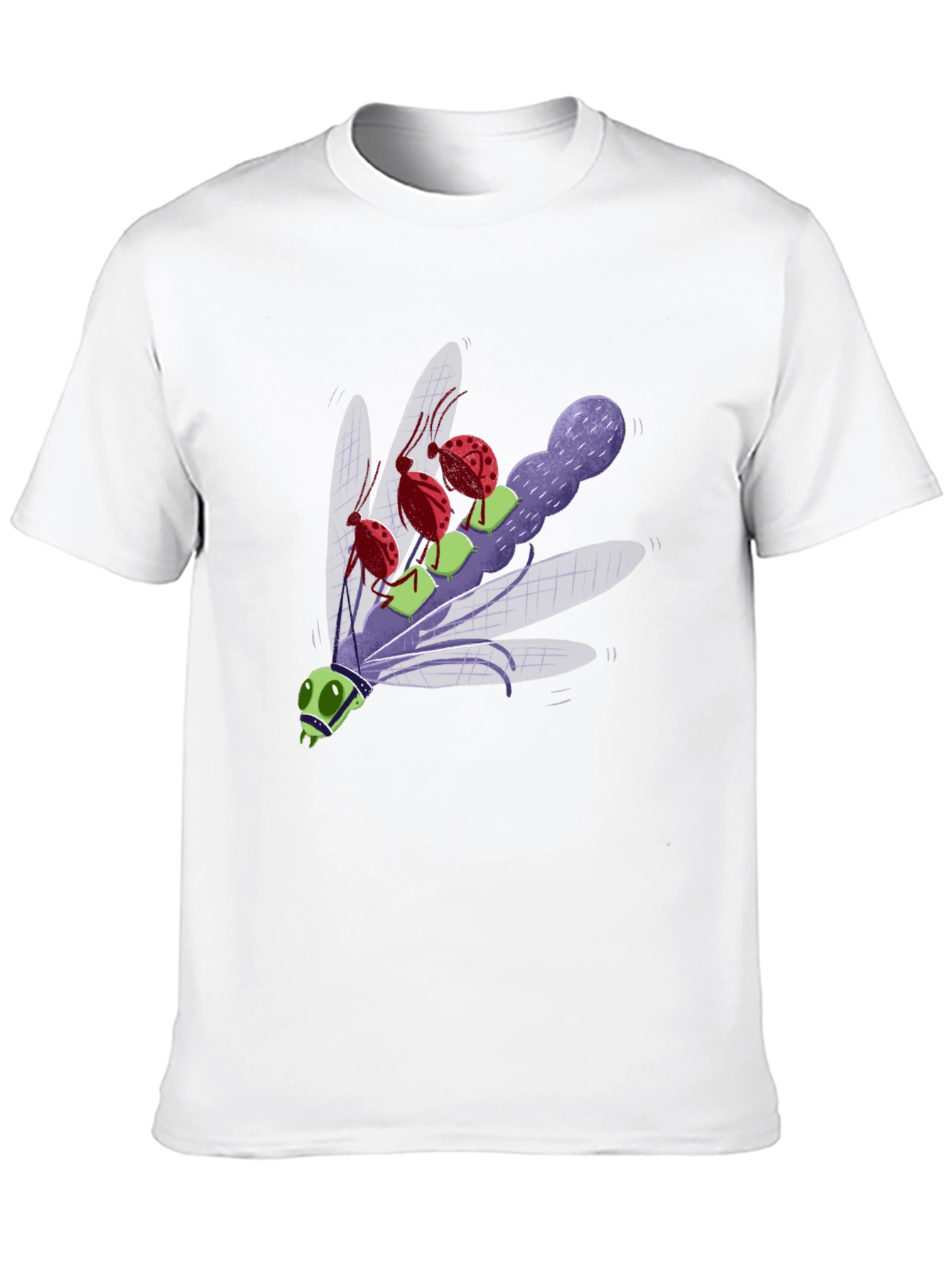 Cartoon Insect Graphic Tee - Black Cotton Blend