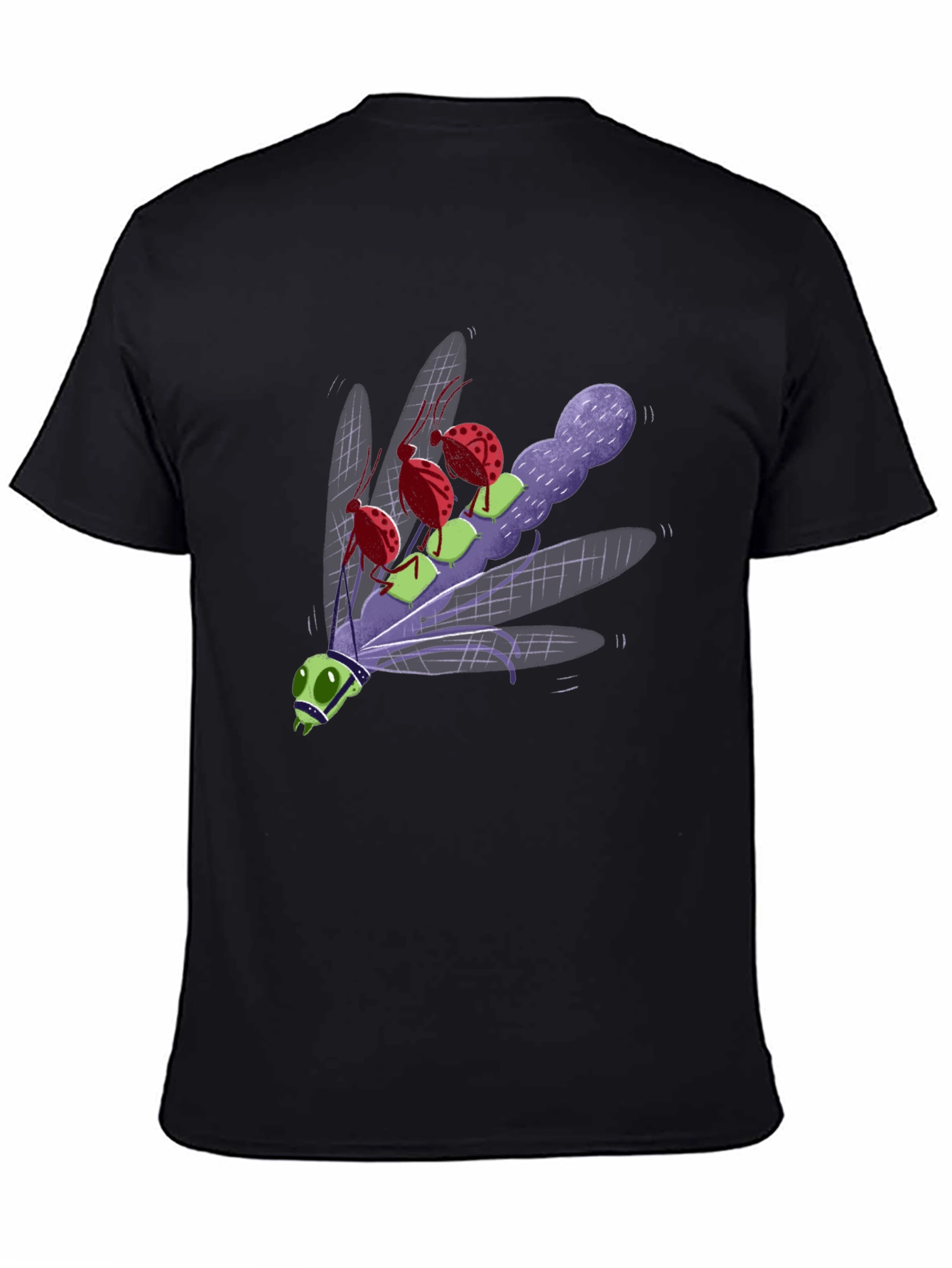 Cartoon Insect Graphic Tee - Black Cotton Blend