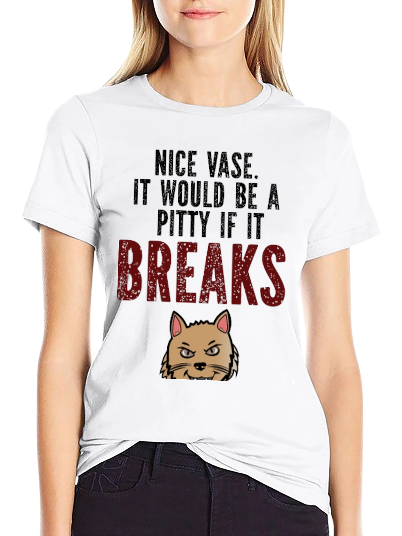 Nice Vase Cat Breaks Funny Mens T-Shirt