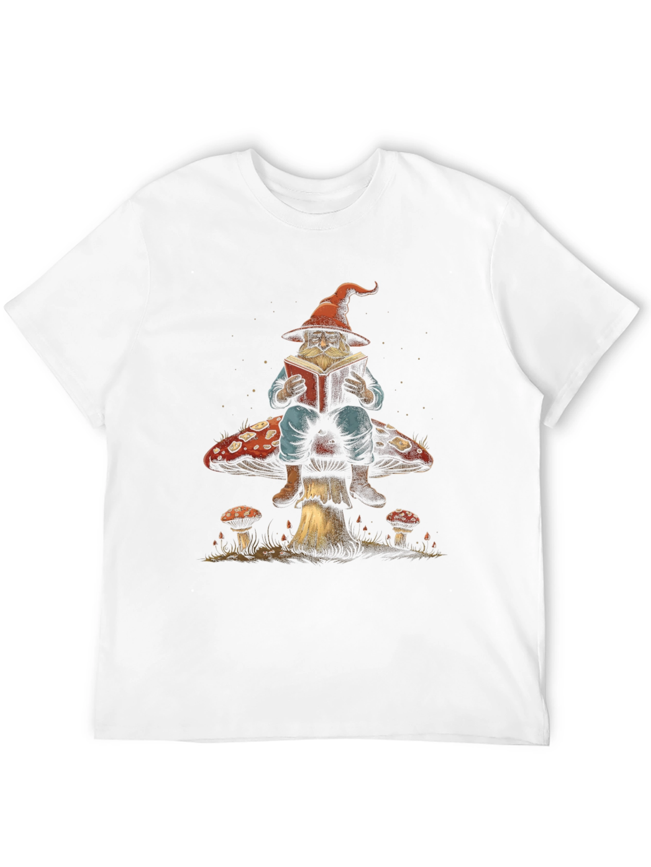 Wizard Reading Book On Mushroom Graphic T-Shirt