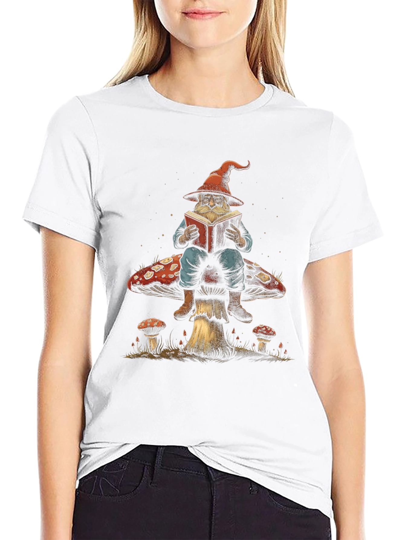Wizard Reading Book On Mushroom Graphic T-Shirt