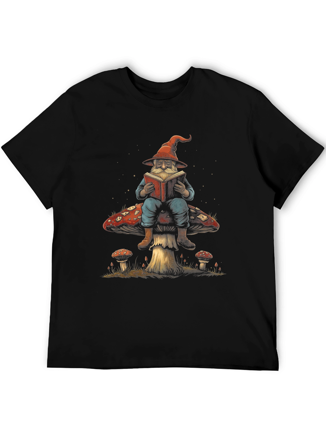 Wizard Reading Book On Mushroom Graphic T-Shirt